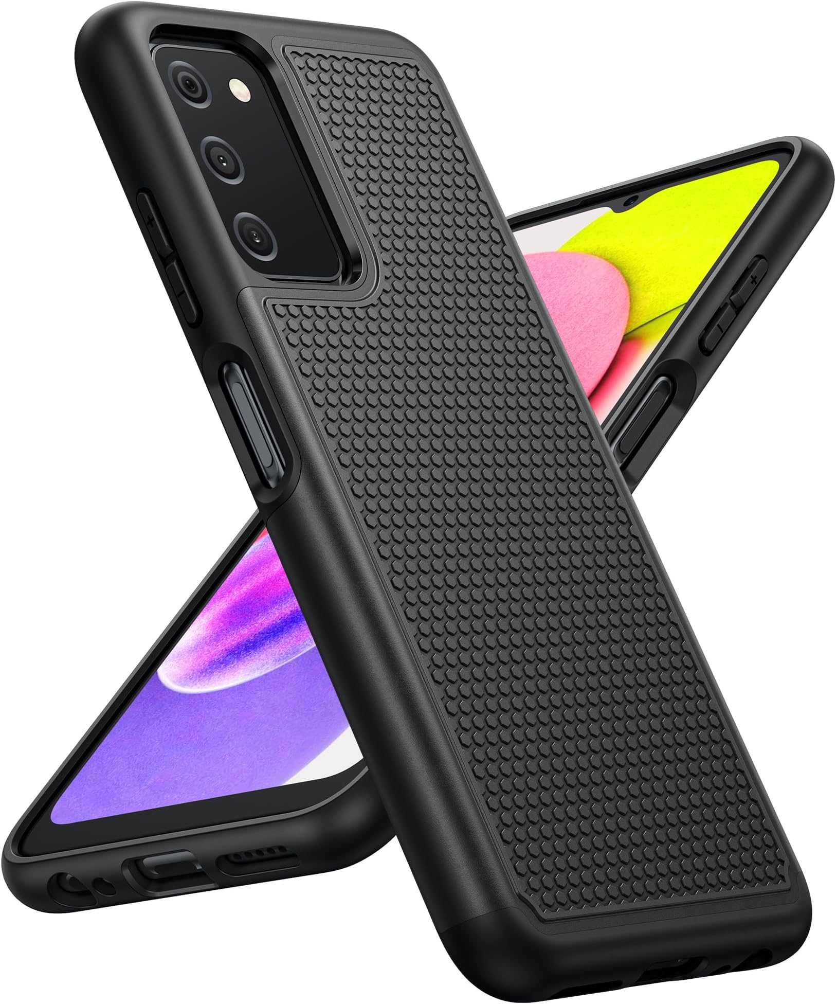 for Samsung Galaxy A03s Case: Dual Layer Shockproof Protective Heavy Duty Cell Phone Cover Rugged with Non Slip Textured Back - Military Protection Bumper Tough - 6.5inch (Black Matte)