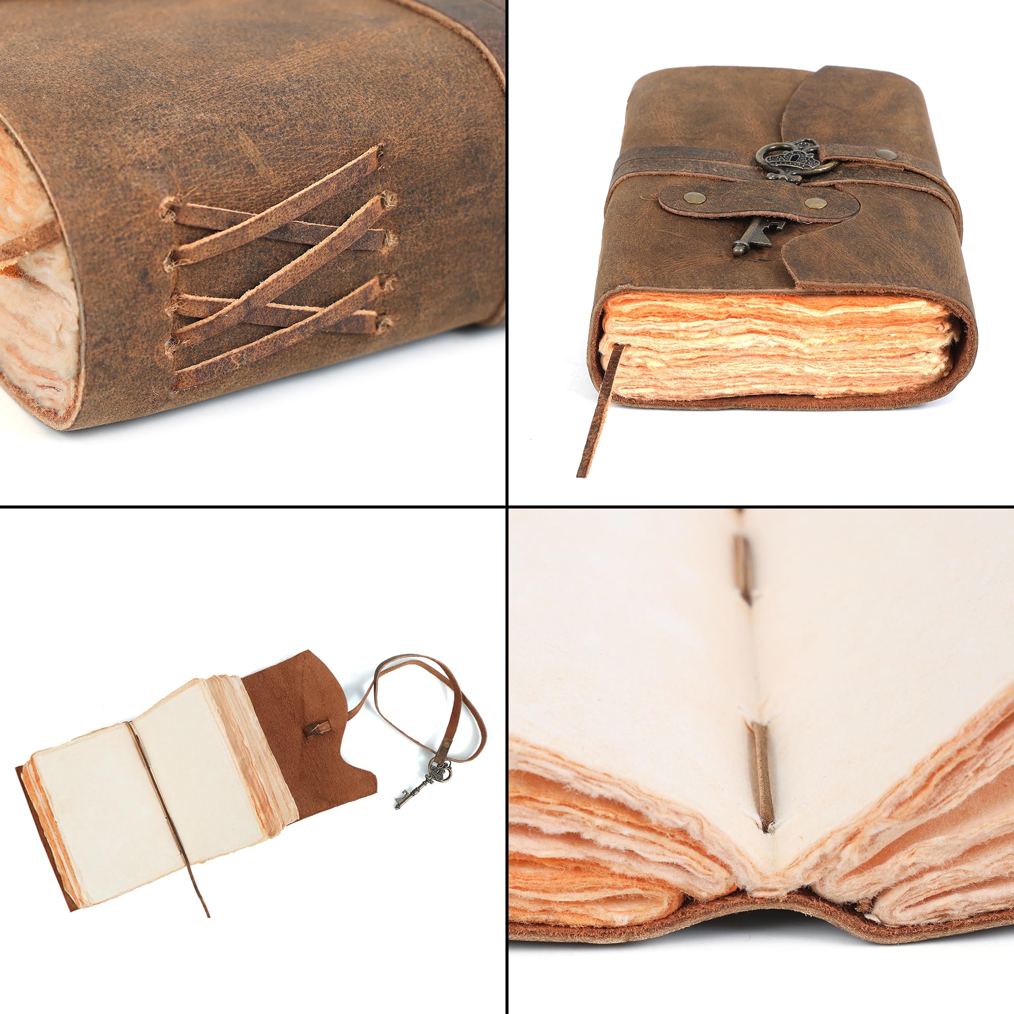 ELIZO Diario vintage in pelle, 200 quaderni fatti a mano con bordo in carta vintage Deckle Edge, diario per donne e uomini, chiusura a chiave, libro delle ombre Grimoire Sketchbook taccuino da viaggio