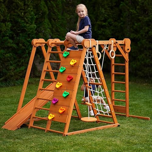 Miniatura 6 de Avenlur Juego pequeño 8 en 1 para interiores y exteriores, juego plegable de madera para niños para patio trasero, parque infantil para niños de 2 a