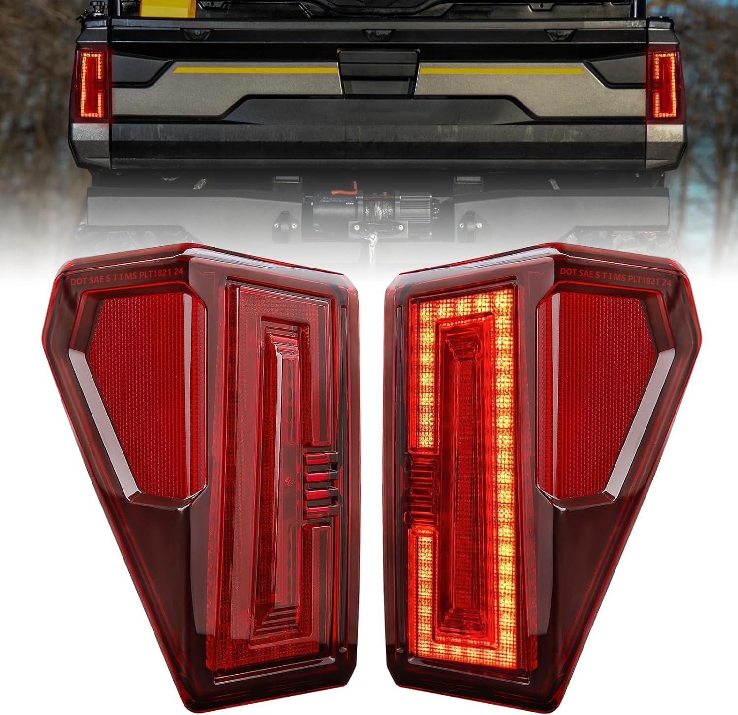 UNI-SHINE 2 Pack UTV Tail Lights for Polaris Ranger 1000 (2020–2025) & Crew 1000 (2020–2025) & XP 1000 (2018-2025) & Crew XP 1000 (2018-2025), Red Lens Rear Brake Lamps Accessories