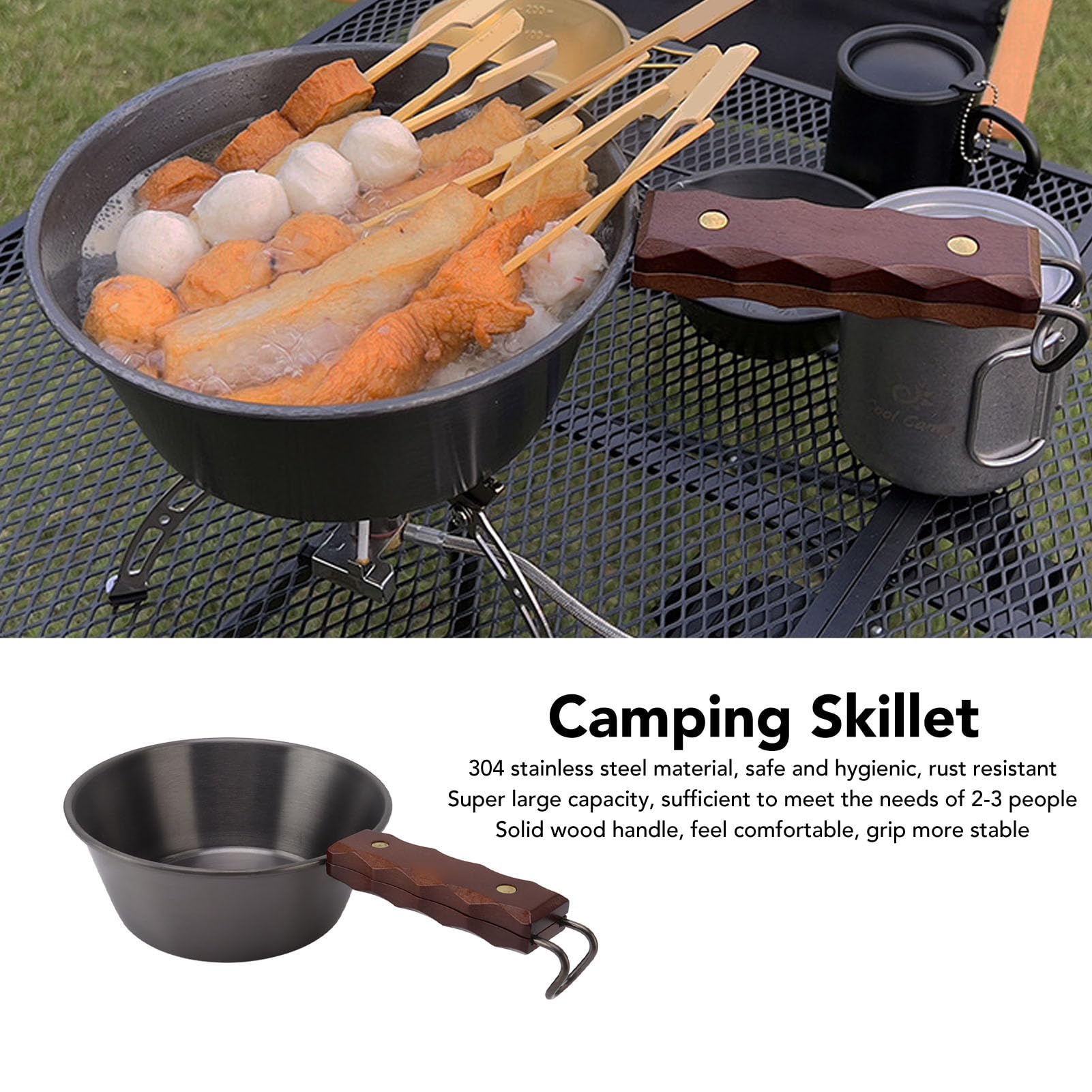 Juego Utensilios Cocina para Camping 2 litros, Olla Camping Ligera Antiadherente Acero Inoxidable con Bolsa Almacenamiento, Sartén para Acampar con Mango para Mochileros