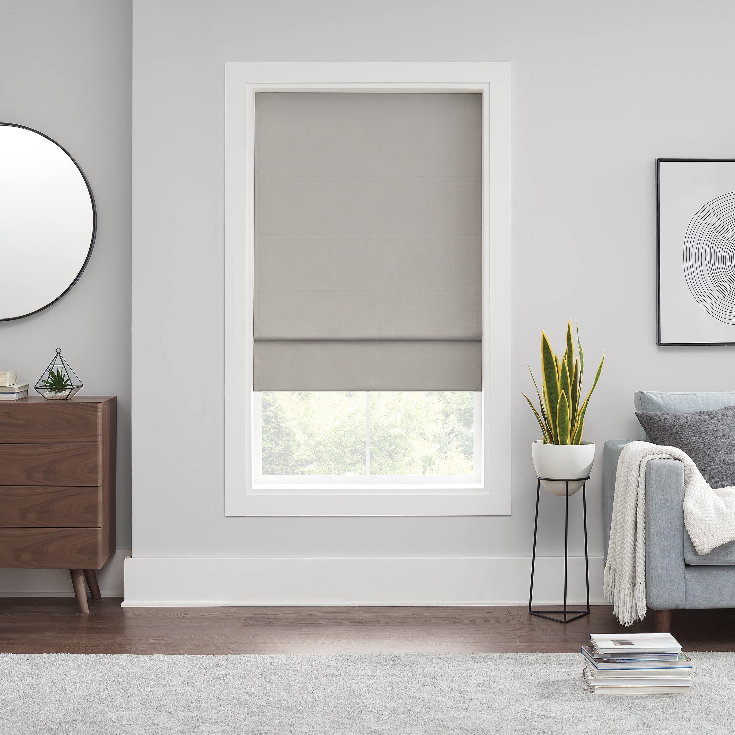 Kendall 100% Blackout Window Roman Shade, Cordless, Noise Reducing and Home Privacy, Lined Thermal Insulation Improves Energy-Efficiency, 27 Inches Wide x 64 Inches Long, Grey