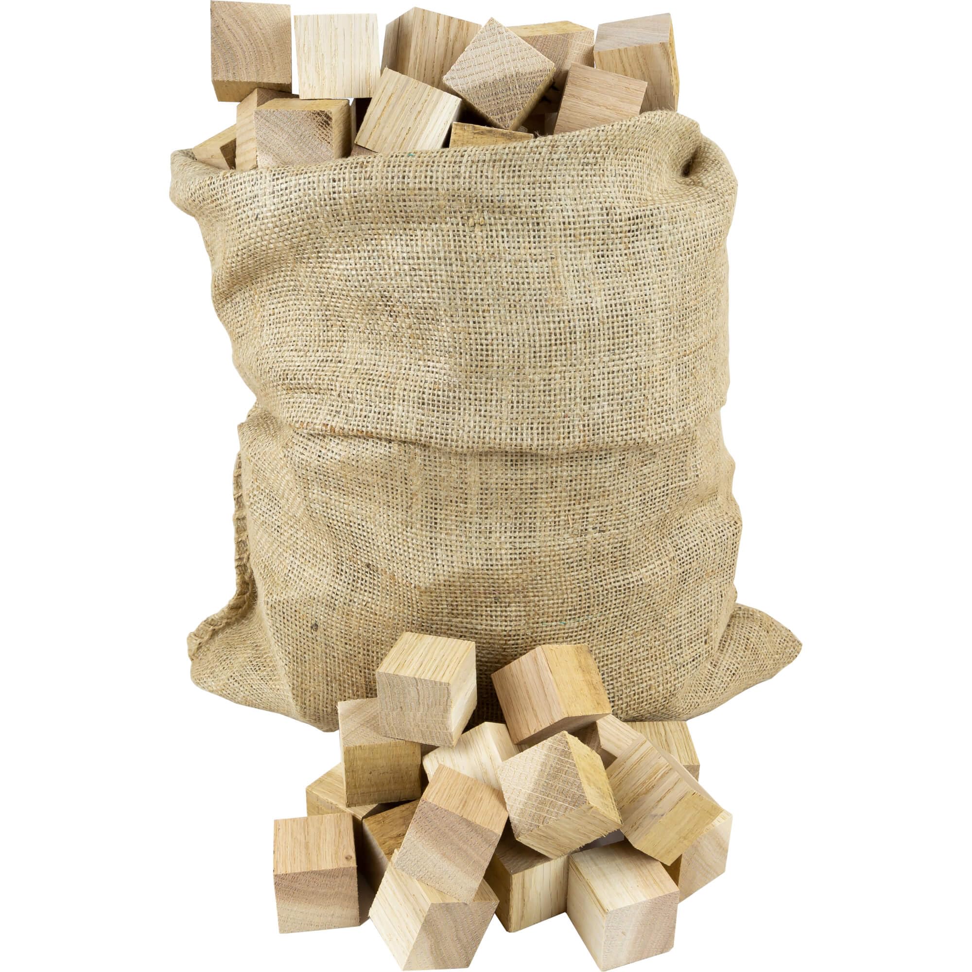 Cubetti di Legno di Rovere per BBQ e Griglia a Legna, Sacco di Juta da 5 kg, ~180 Pezzi, Legna 100% Naturale, Fiamma Intensa e Duratura (2 SACCHI, 360 Cubetti, 10KG)