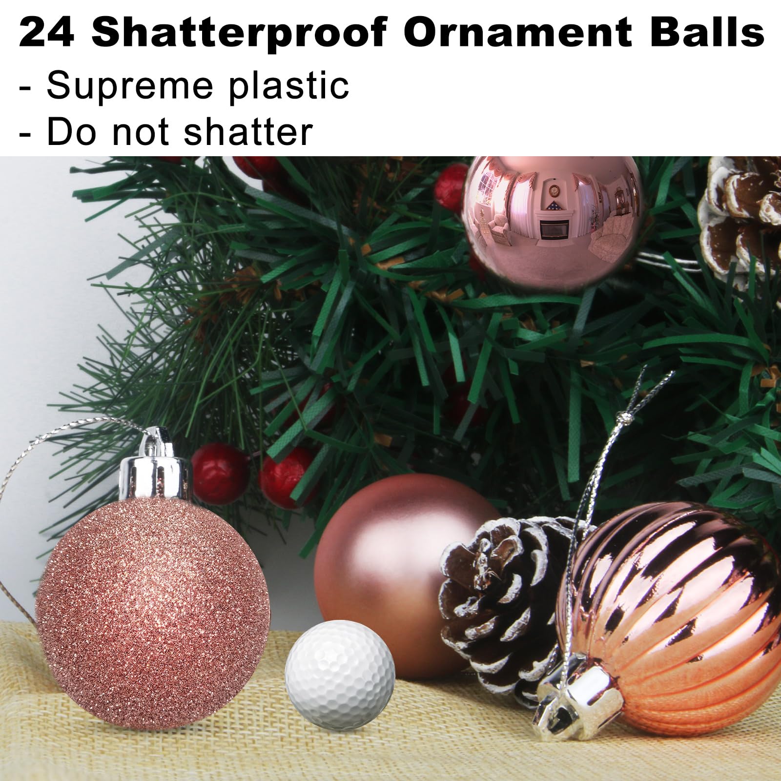 GameXcel Lot de 24 boules de Noël incassables pour sapin de Noël - 8,1 cm