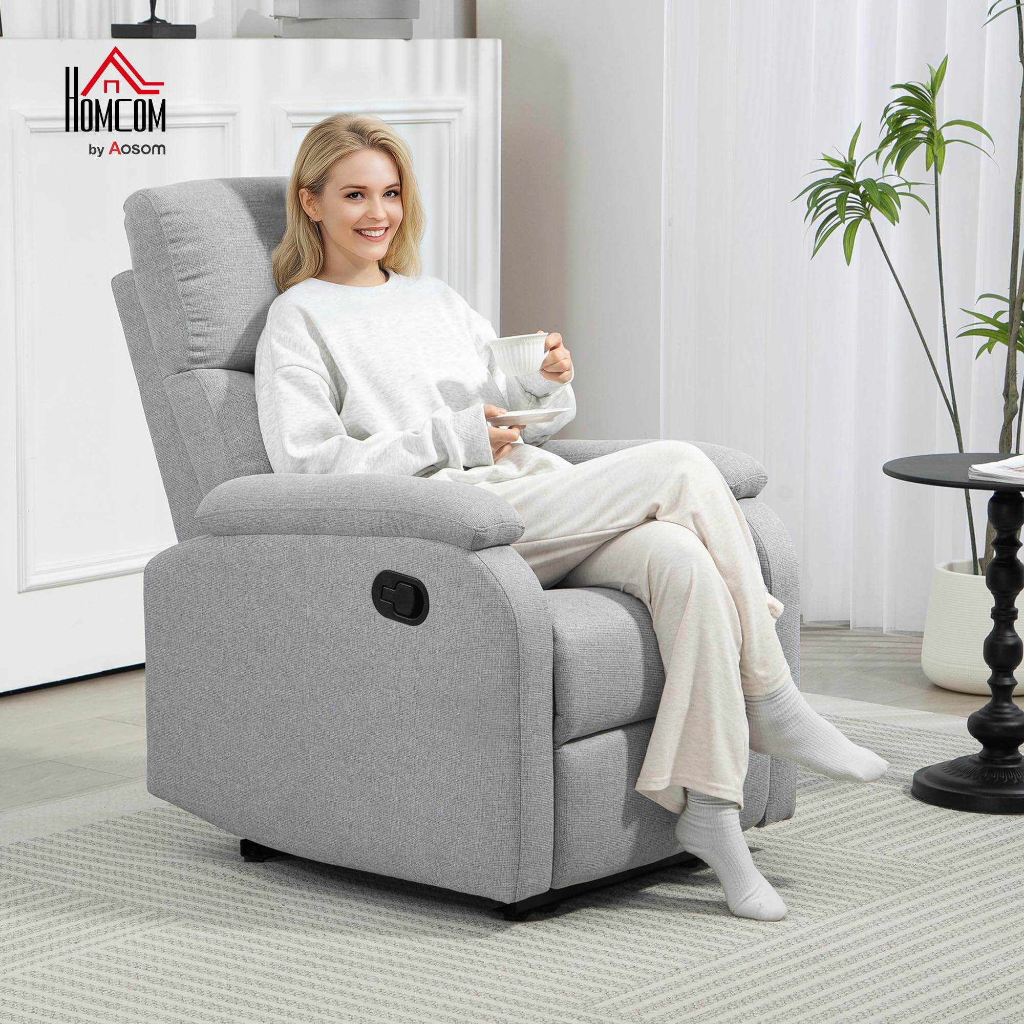 HOMCOM Poltrona Relax Reclinabile Manuale 60° con Poggiapiedi Grigio | Poltroncina Reclinabile , Schienale Imbottitura Spessa, in Tessuto, Camera da Letto, Salotto, Soggiorno