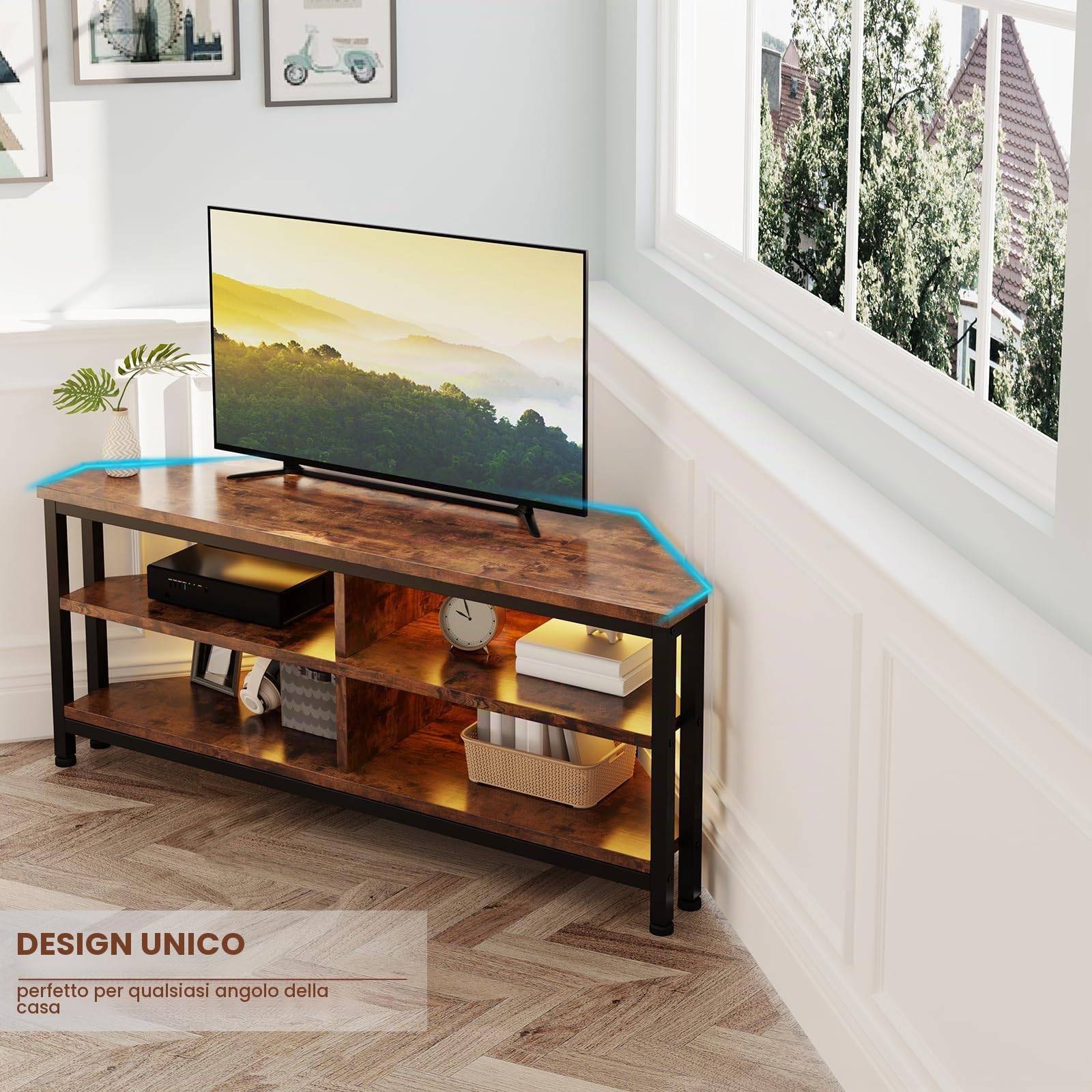 Dripex Mobile TV Credenza bassa Angolo Credenza per TV Tavolo Porta-tv Scaffale per Televisione 106x36x45.5 cm