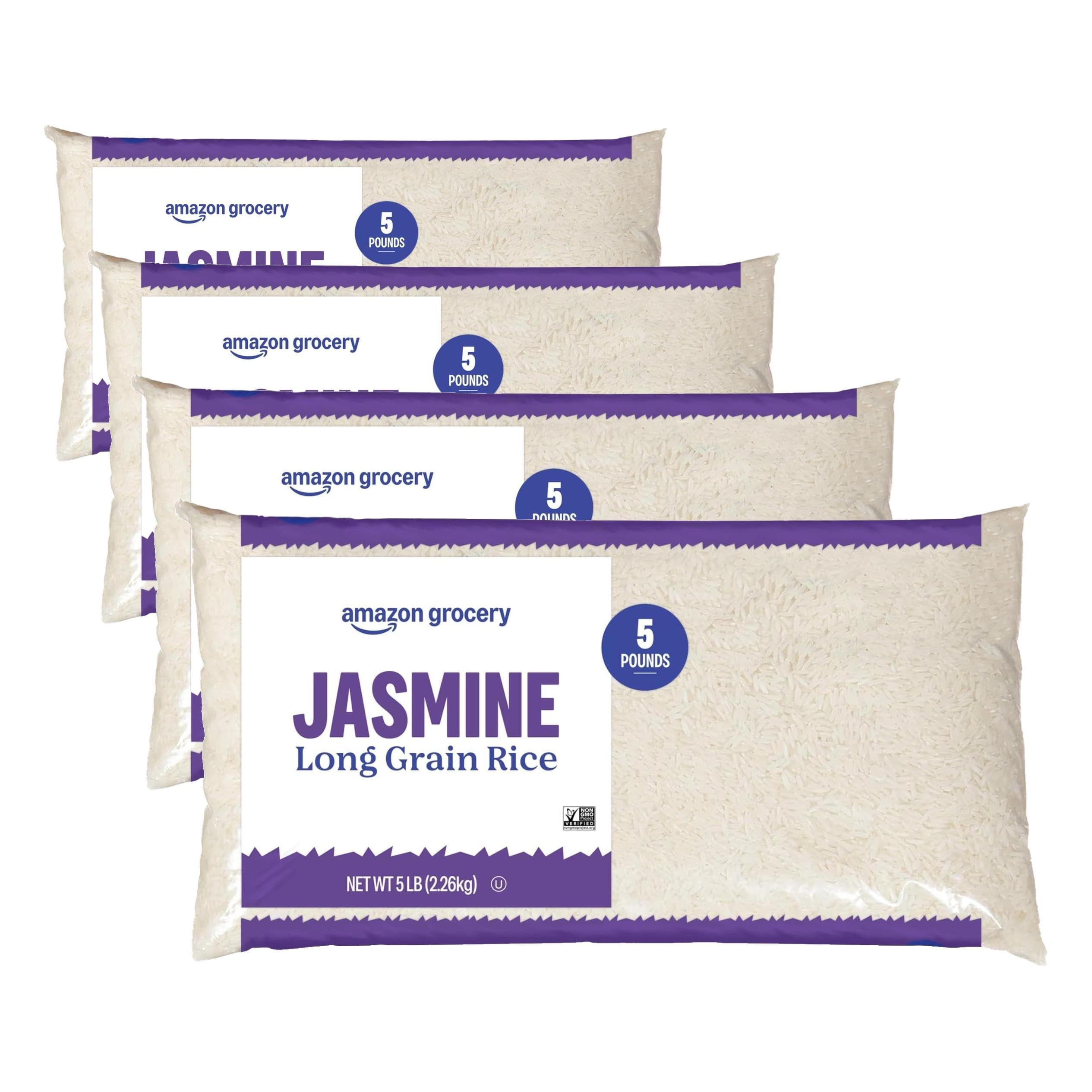 Amazon Grocery, Jasmine Long Grain Rice, 5 Lb (Pack of 4)