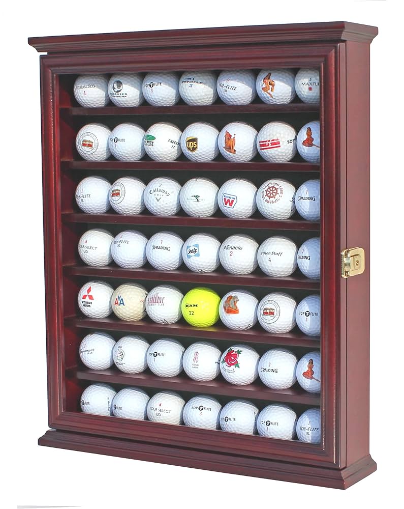 ゴルフボール　ディスプレイ　ケース　収納　ラック Amazon | (Cherry Finish) - 49 Golf Ball Display Case Cabinet