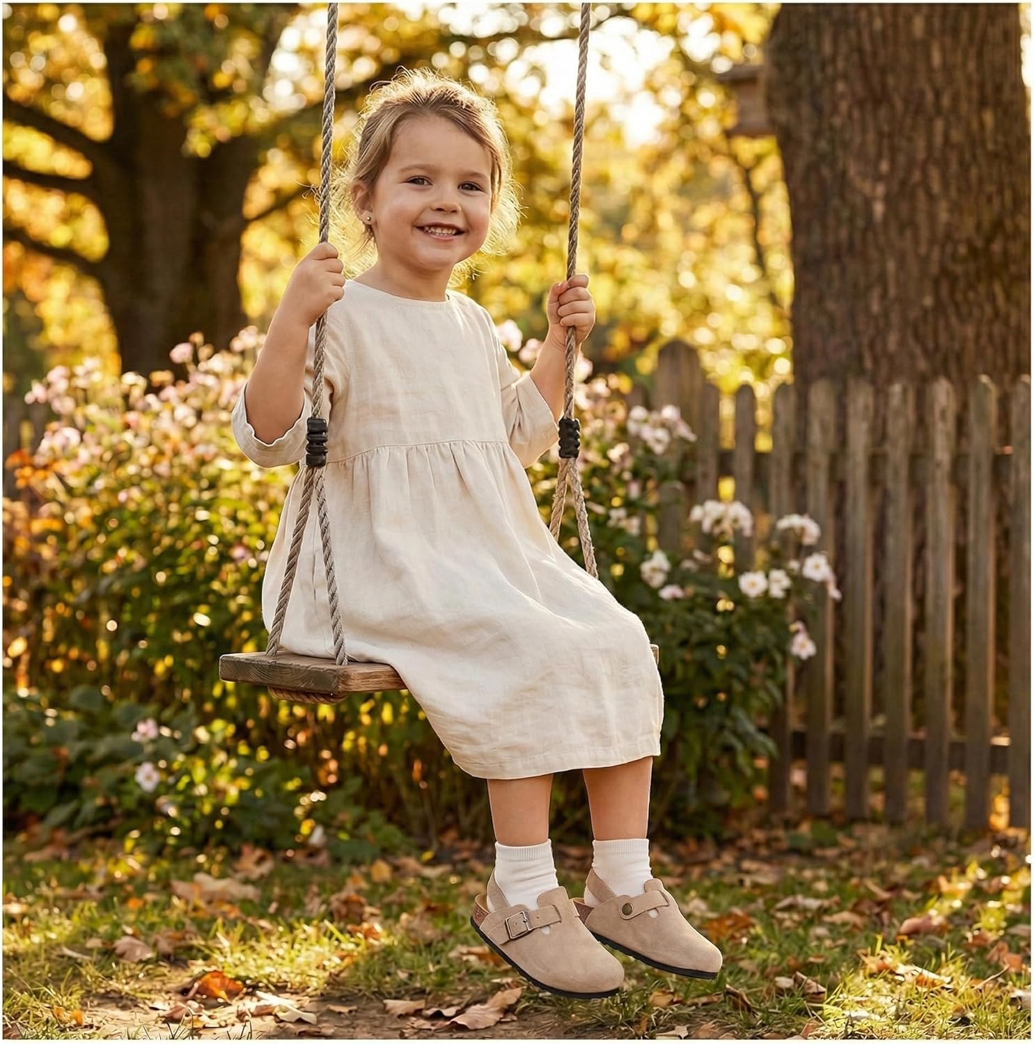 Kids Suede Clogs Toddler Clogs for Kids Boys Girls Sandals Comfort Leather Non-Slip Cork Footbed Adjustable Buckle Mules