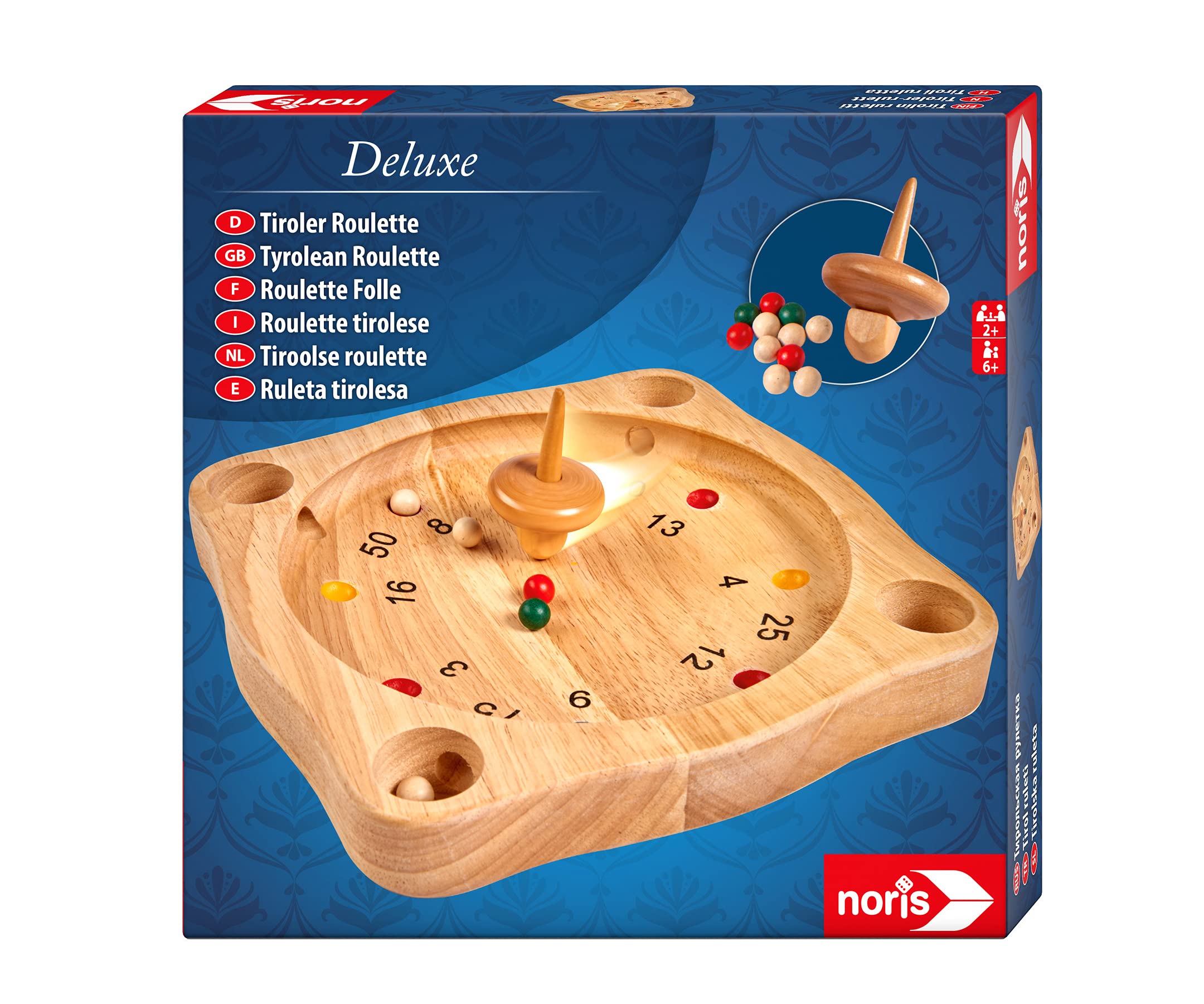 noris 606101930 – Deluxe Tyrolean Roulette – The Wooden Game Classic from the Alps with Wooden Spinning Top, from 6 Years