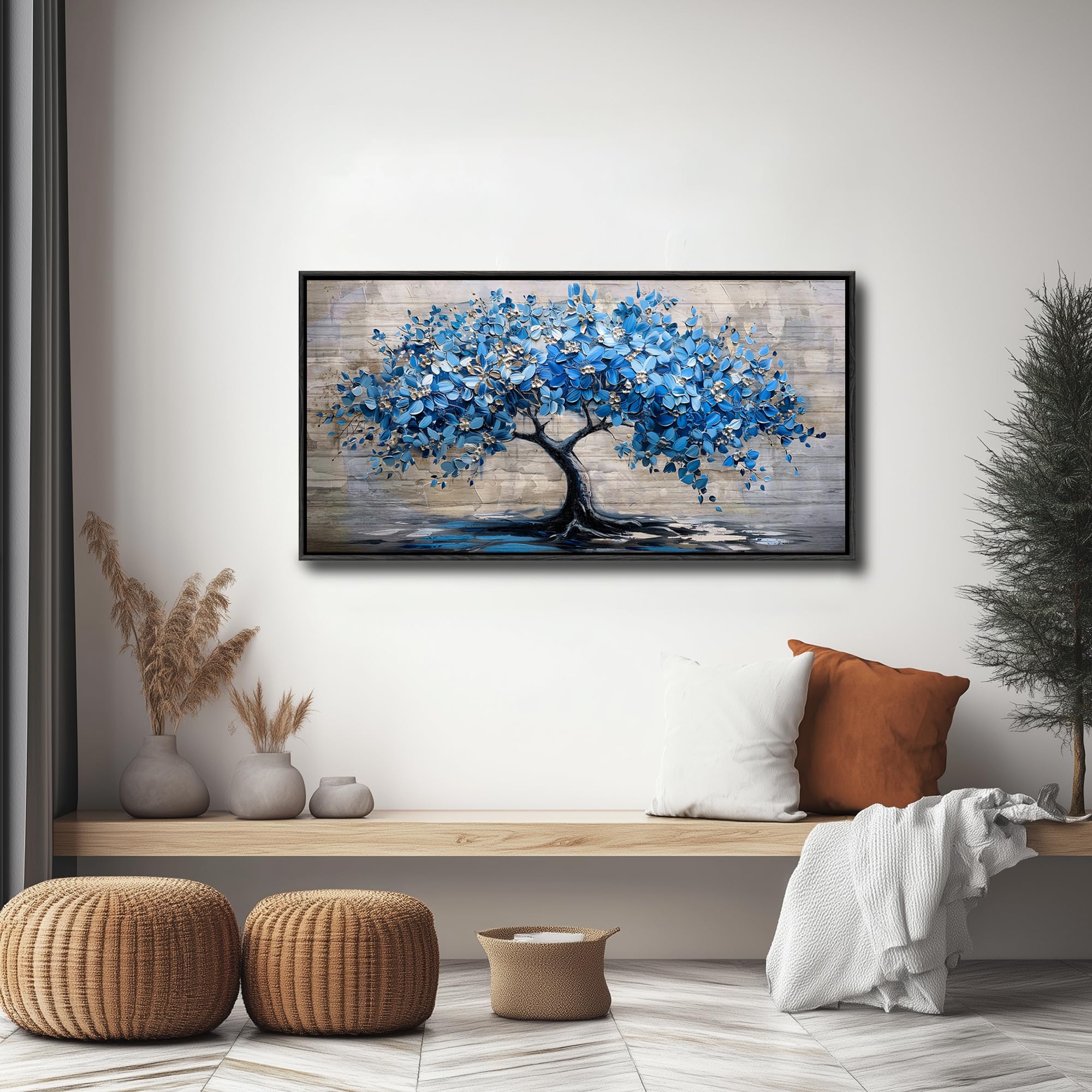 Wandbild ‚Bauernhoflandschaft‘ – Abstrakter Blumenbaum, 61 X 122 Cm