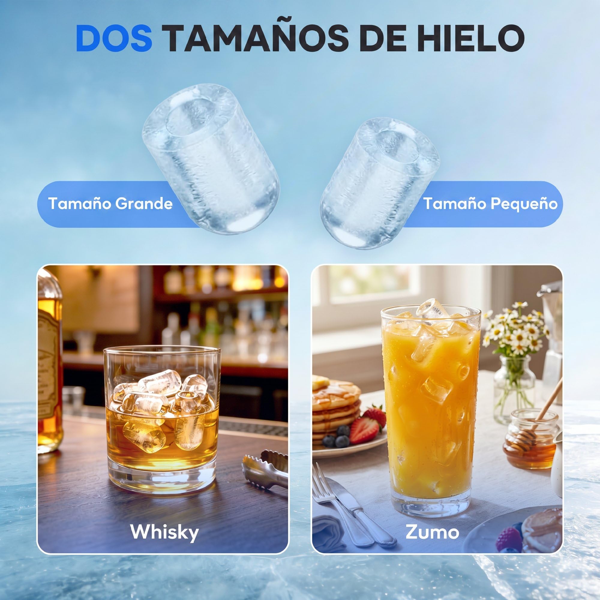 HOMCOM Máquina de Hielo, Máquina de Cubitos de Hielo Autolimpiable, 12 kg/24H, 9 Cubitos Listos en 7 Minutos, 2 Tamaños de Hielo, 1,5L Depósito, para Hogar, Cocina, Oficina, Bar, Azul — view 4