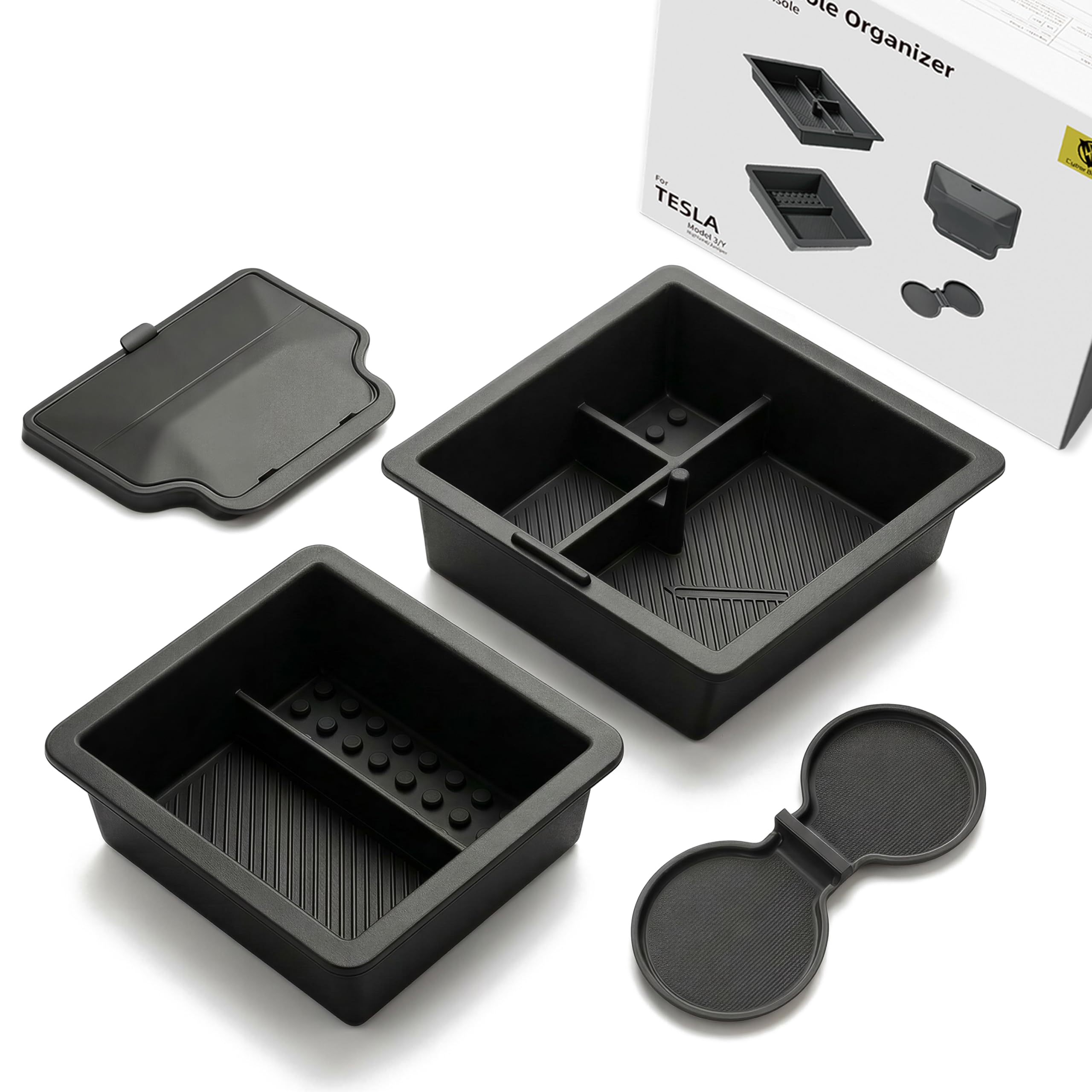4-Teiliges Mittelkonsole Organizer für Tesla Model 3 Highland 2024-2026 & Model Y Juniper 2025-2026 (nur Premium & Performance), Aufbewahrungsbox Armlehnenablage Zubehör