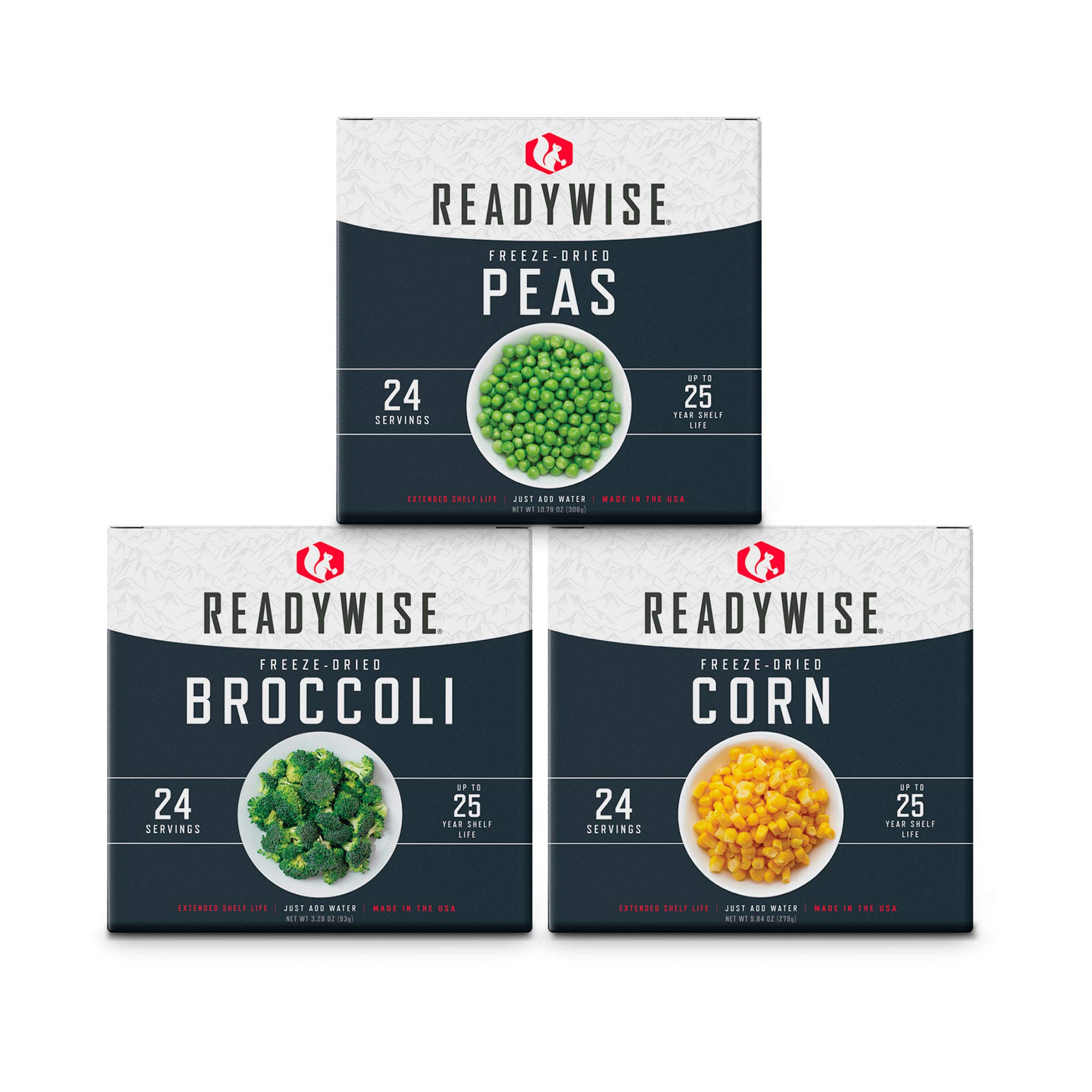 ReadyWiseEmergency Food Supply - 72 Servings Freeze Dried Vegetables, 3 Boxes, Dehydrated Meals, Survival Prepper Food & Supplies, Camping Essentials for Backpacking, up to 25 Year Shelf Life
