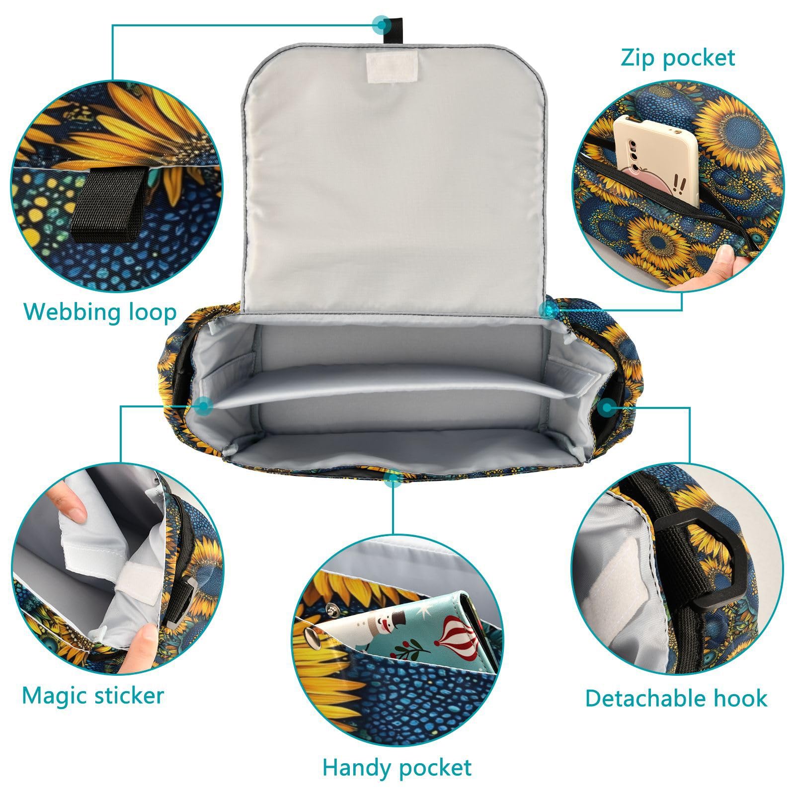 miaozhen Ukraine Sunflower Beauty Summer Flowers stroller organizer bags stroller diaper caddy lightweight accesorios para carriolas de organizador para carreola