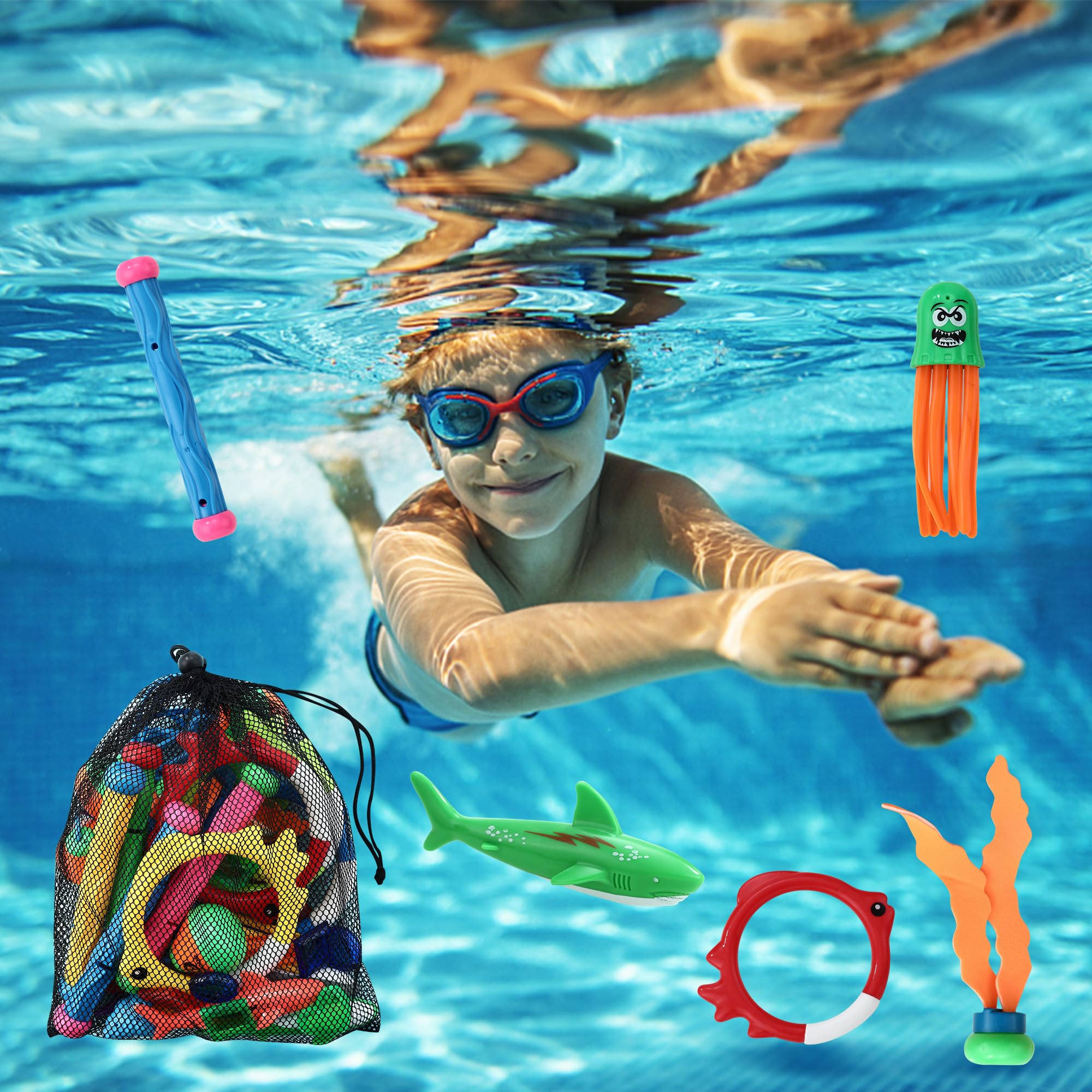 HAOYULUO 32 Pièces Jouets de Plongée,Jeux Piscine Enfant, Y Compris Requins, Algues, Bâtons de plongée et Portes de plongée, etc,Geeignet für das Unterwassertraining Von Kindern