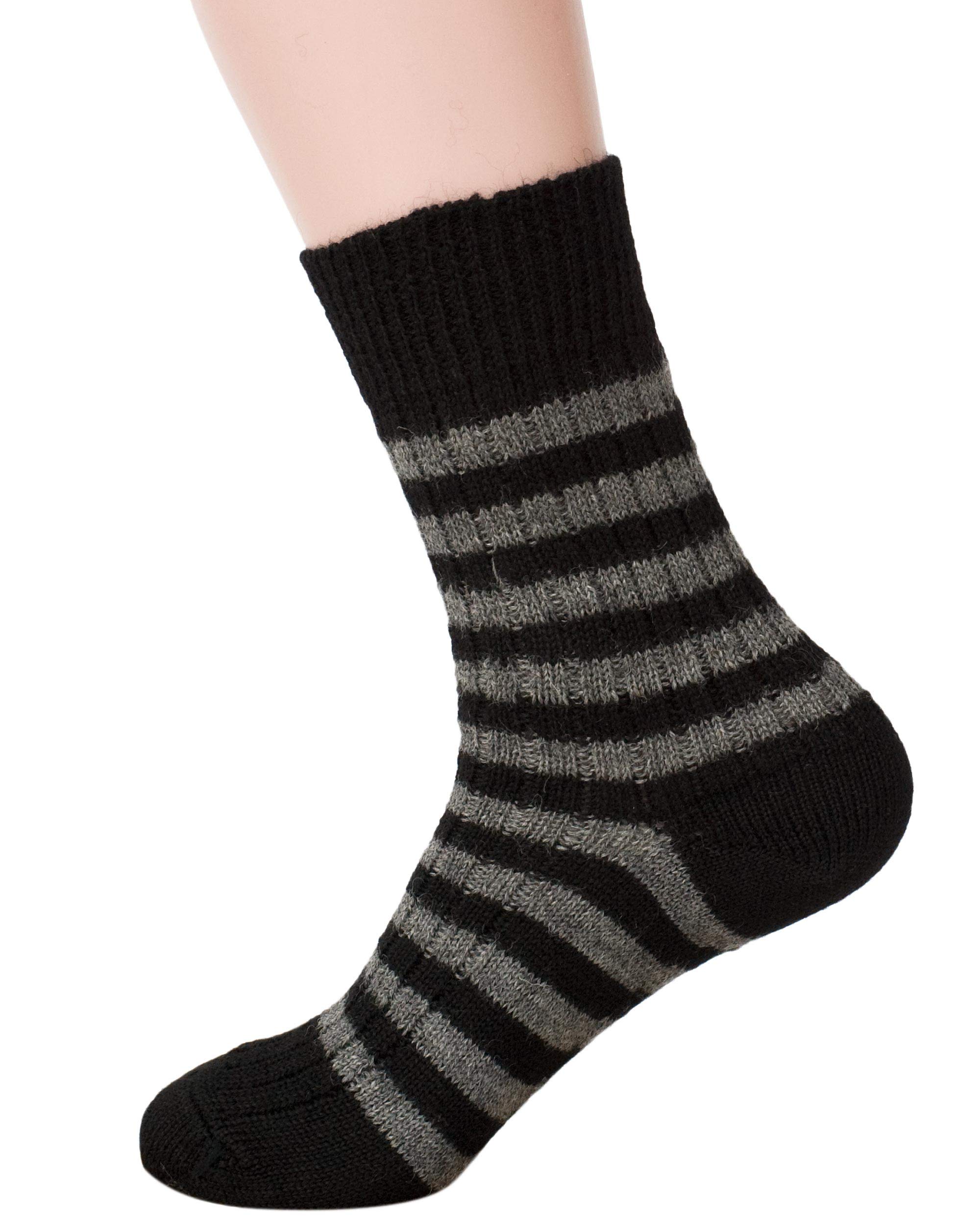 Hirsch Natur Men's Black/Anthracite Striped Mid-Weight Socks, 100% Organic Wool (4. Uk 8-9 / Eu 42-43, )