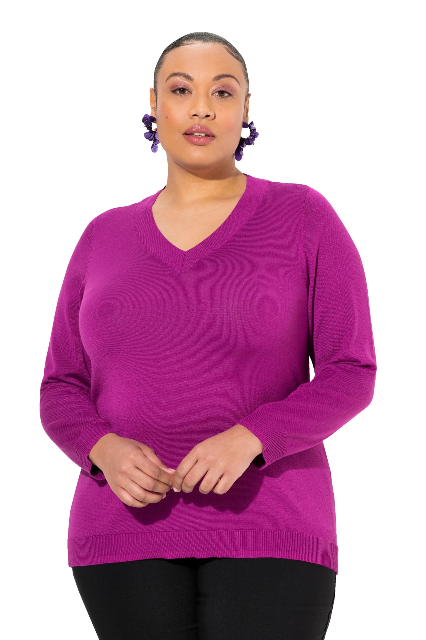 Ulla Popken Women's Berry V-Neck, Long Sleeve, Soft Fine Knit Jumper, 20-22'