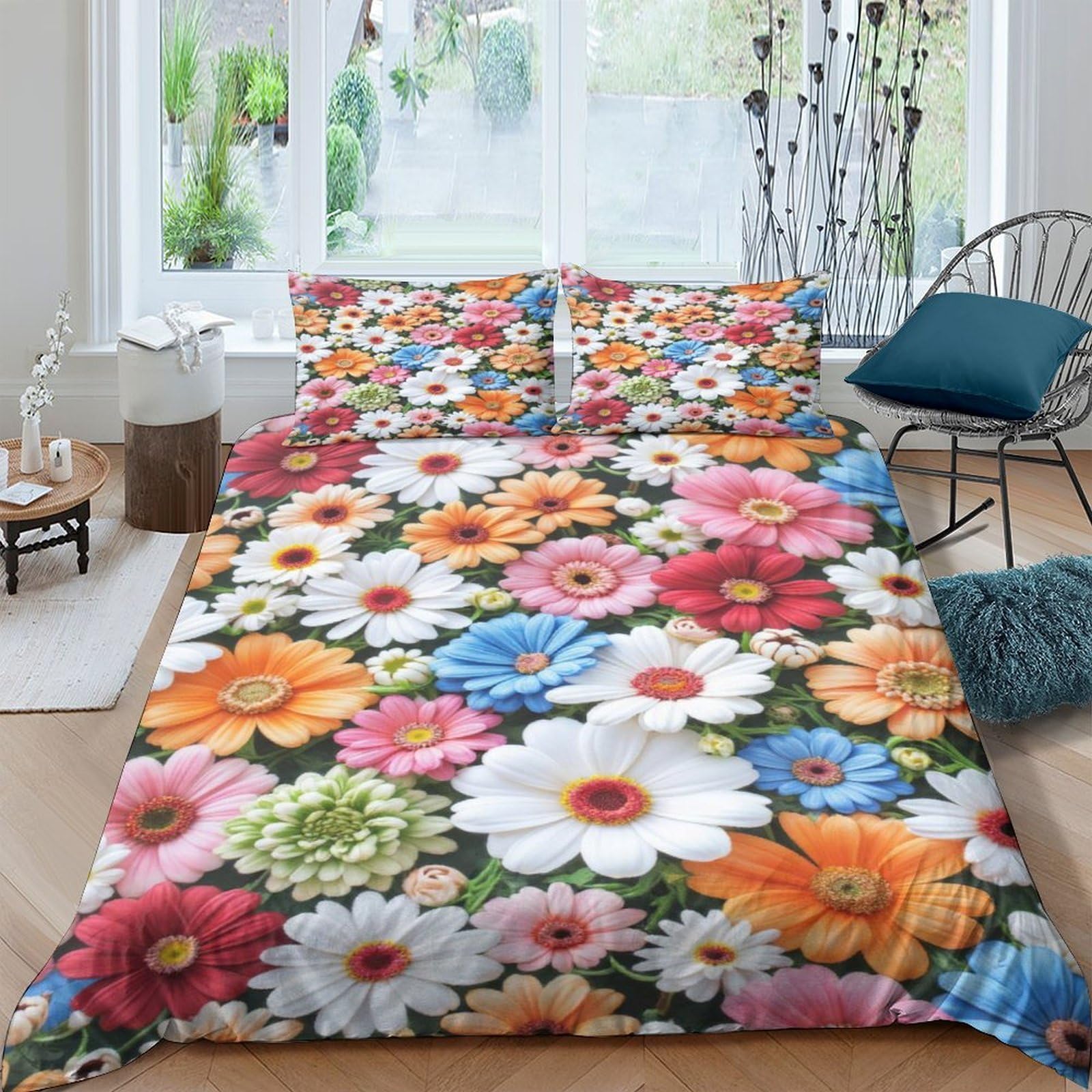 Ctjqhvkz Style-9 3D Printed Colorful Daisy Flower Fitted Sheet Microfiber Soft Breathable Spring Bloom Mattress Cover For Bedroom Home Decor Single（135X200cm）