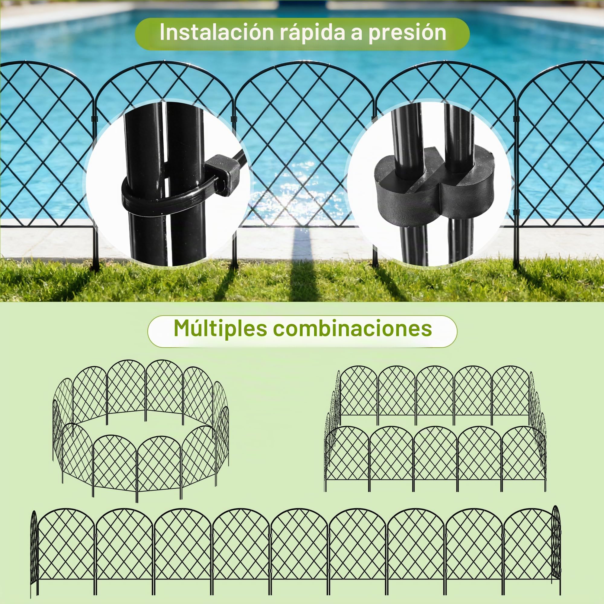 Thealyn Valla Decorativa de Jardín 61cm H x 33cm W (25 Paneles, Longitud Total 8,2m) Valla Metálica Sin Necesidad de Encimar Valla de Jardín Valla para Perros para Parterre, Jardín, Barrera para