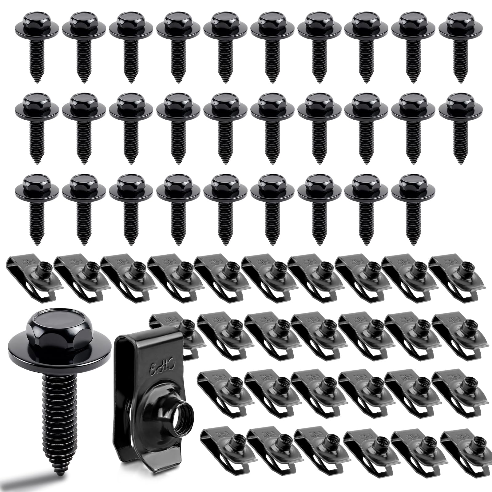 Photo 1 of ?Upgraded? 60 PCS 1/4" U-Nut Clips & Hex Head Body Bolts Kit, Automotive Fasteners (30 Sets) – Fender Bolts, Bumper Screws & Engine Splash Shield Hardware – Rust-Resistant Metal Clips & Bolts