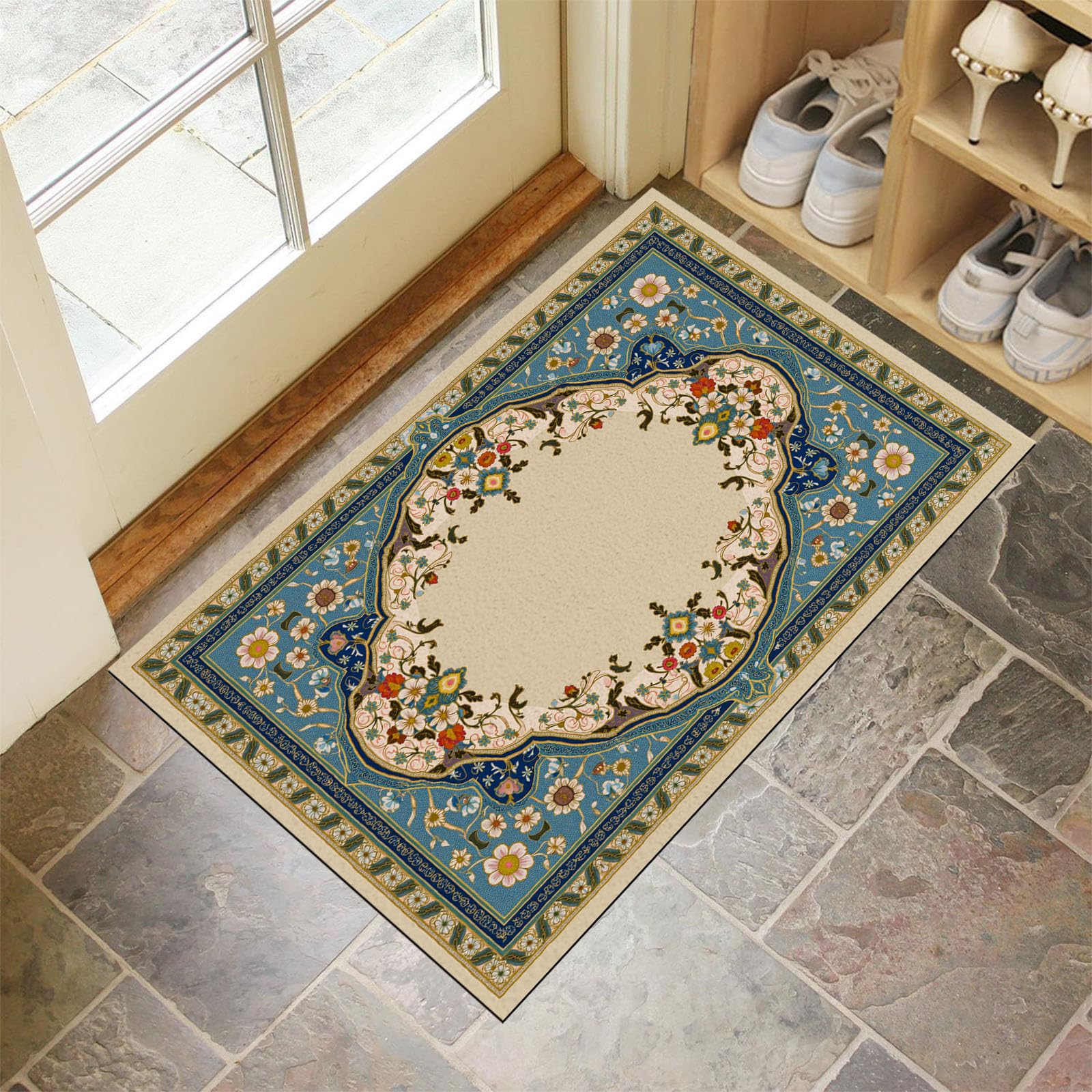 Tapis lavable motif floral 80x120 cm avec envers antidérapant sécurisé