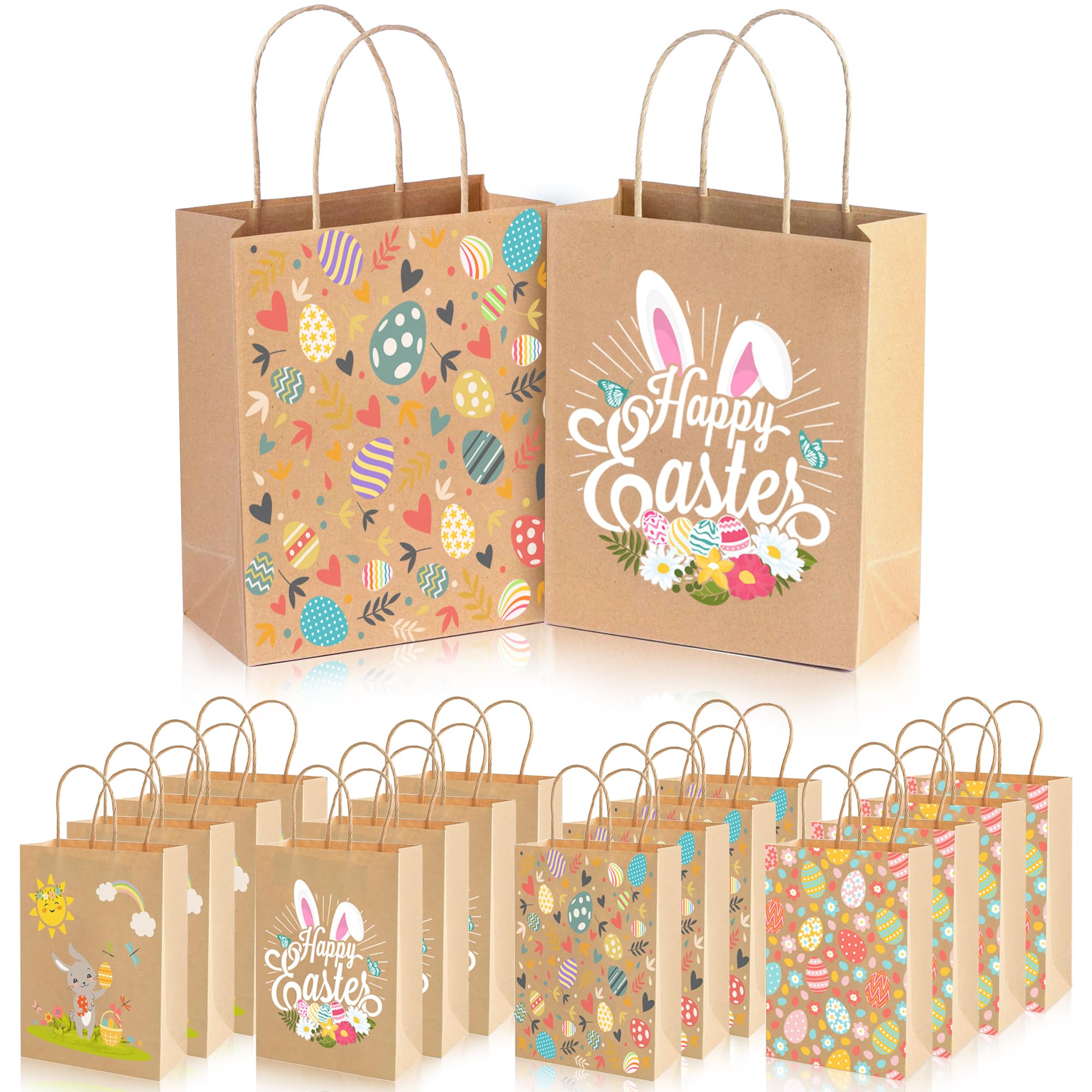 AKH Oster-Geschenktüte Mittelgroß – 23x18x10 Cm, Mit Hasen-Motiv, Griffen, Für Eiersuche & Partygeschenke