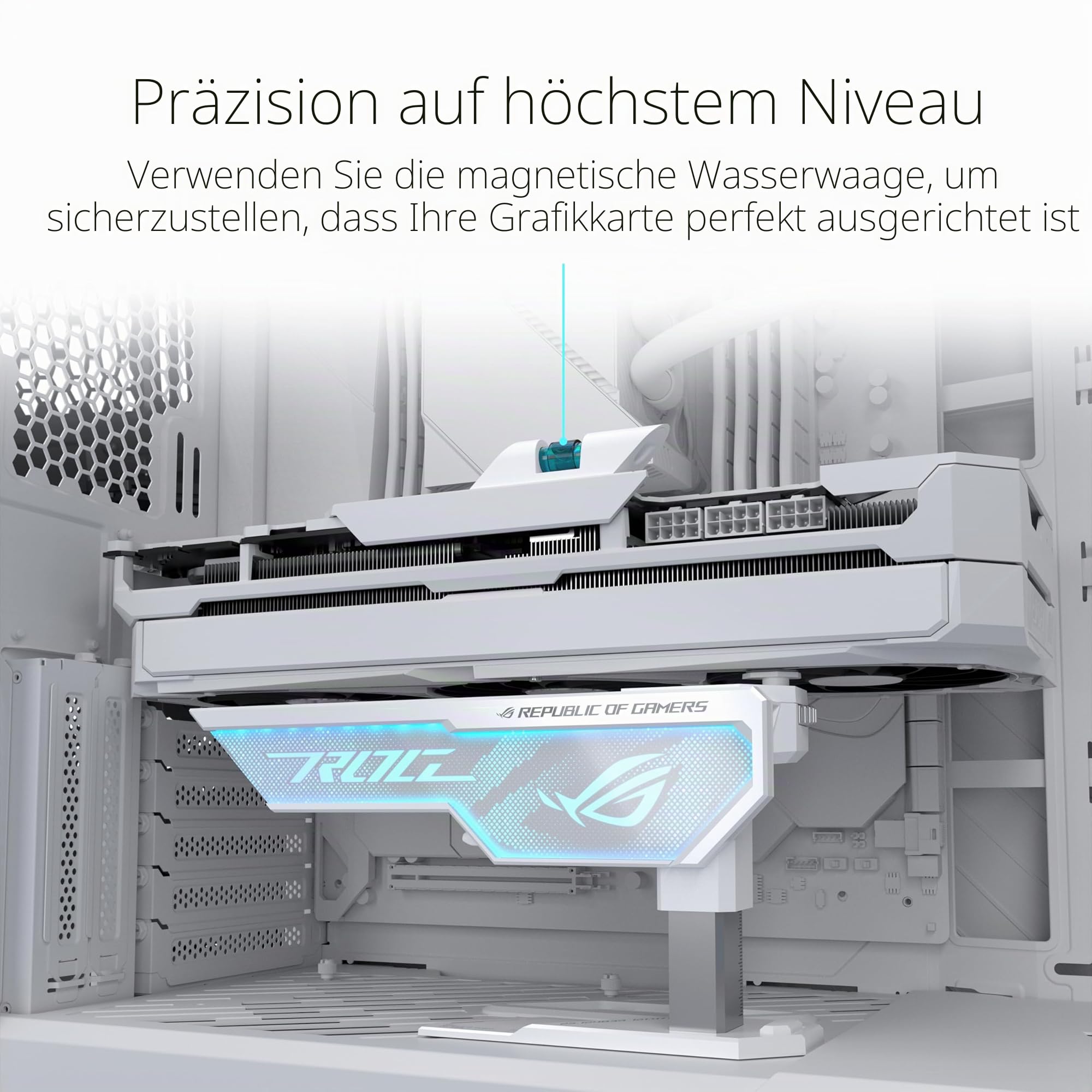ASUS ROG Herculx Grafikkartenhalter weiß (Stützhöhe 72-128 mm, integriertes 3D-ARGB-Element, Aura Sync, inkl. Wasserwaage, weiß)