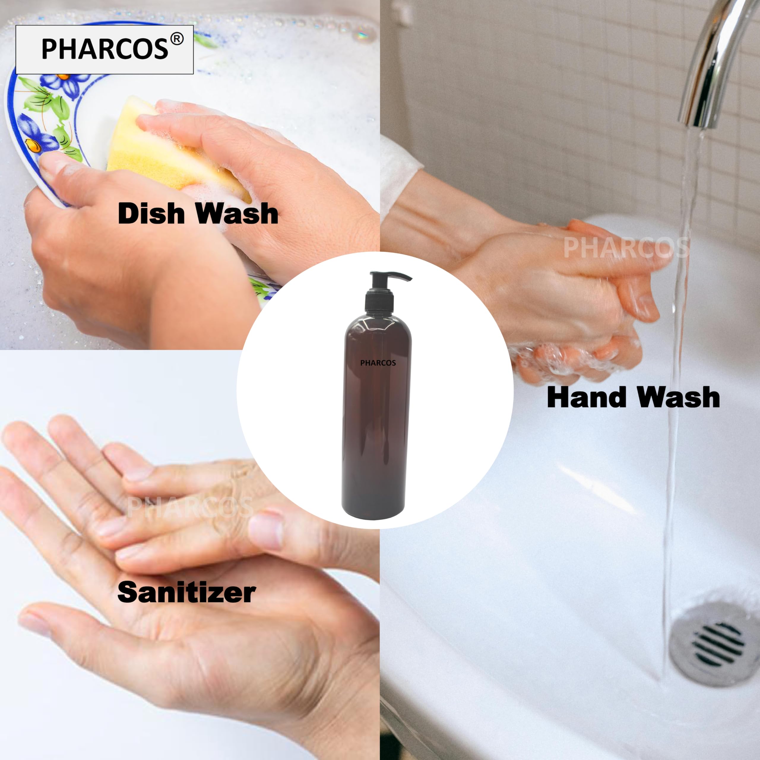 PHARCOS 500 ml Amber Pet Pump Bottle for DIY Cosmetic- Sun Proof, Oxidize Safe, Use for Shampoos, Conditioner, Body Wash, Multipurpose Use etc (Amber, Black Pump - Pack of 1) 2