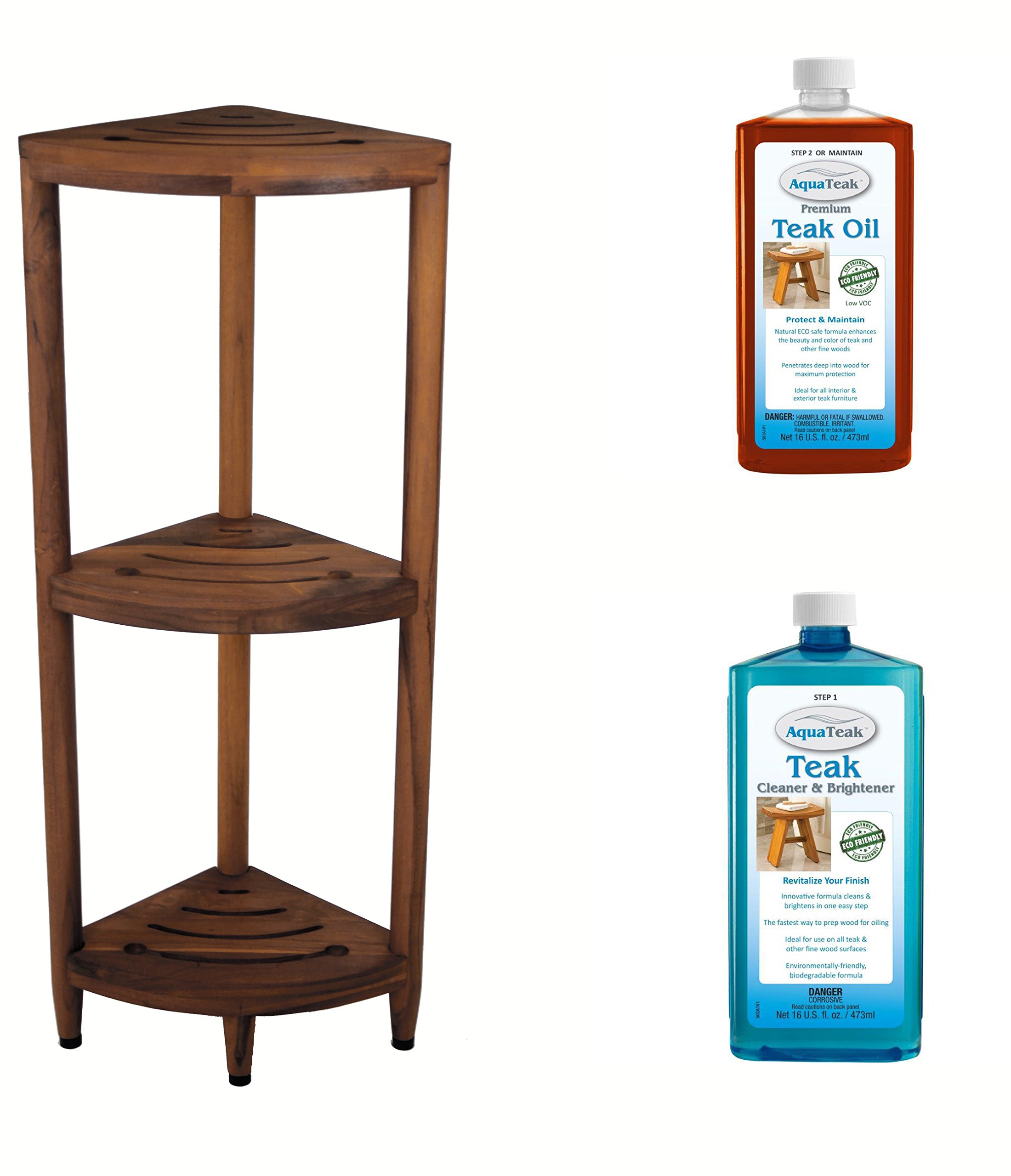 AquaTeak The Original Kai Corner Teak Bath Shelf Two-Step Care Kit