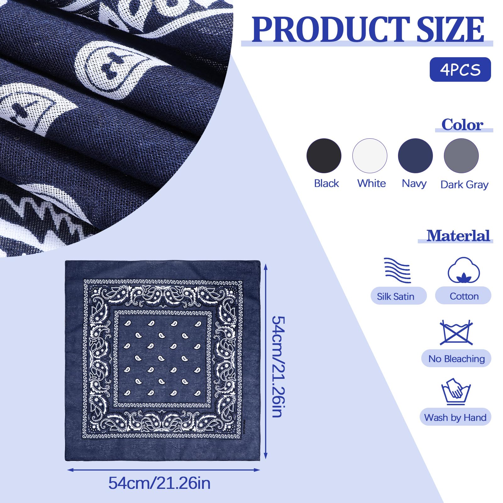 4 sztuki chusty na głowę dla kobiet i mężczyzn, wielofunkcyjna chustka bandana, unisex, 100% bawełna, do zawieszenia na głowie, szyi, dłoni, kieszeni lub talii (54 x 54 cm)