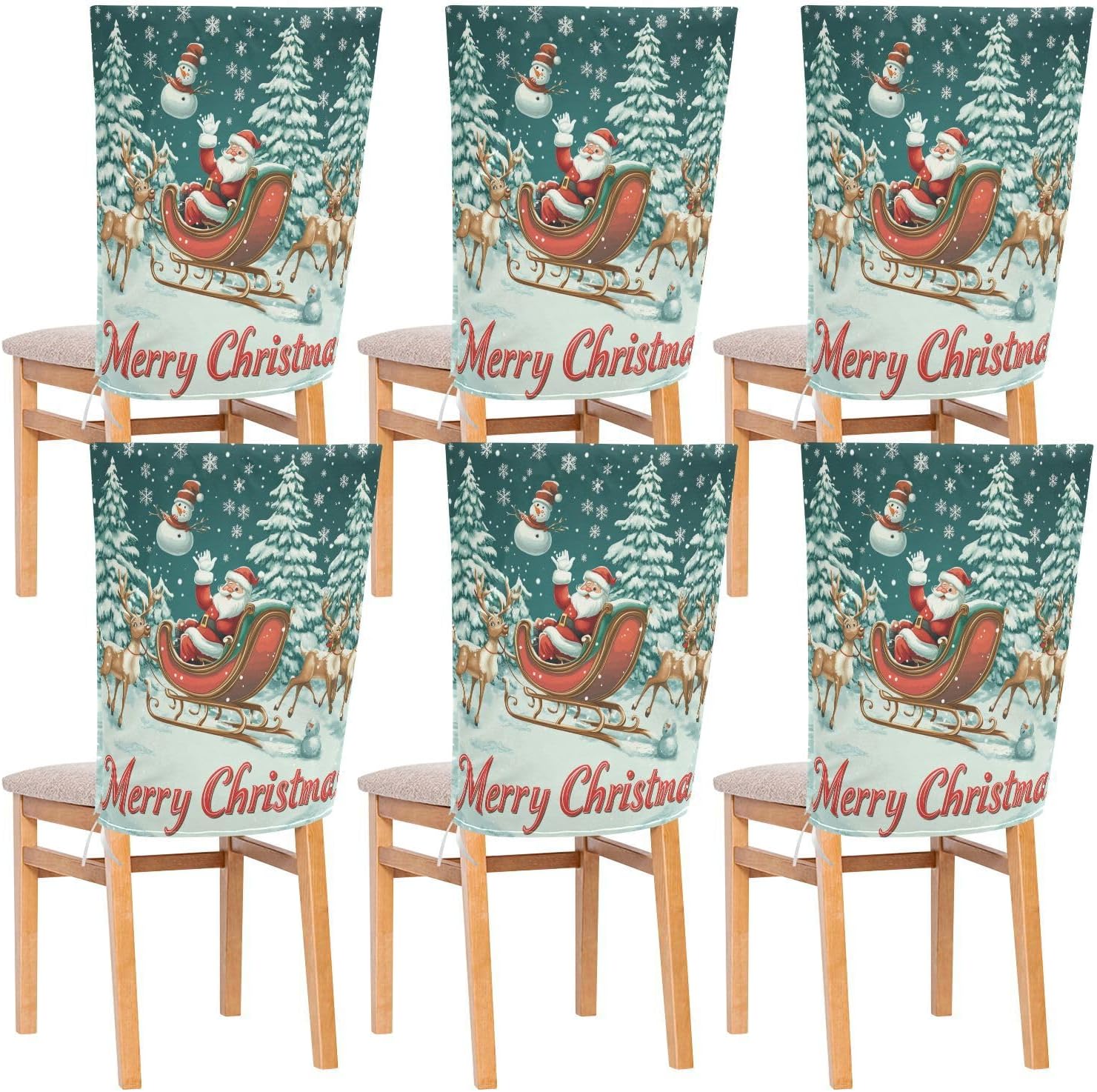 MNSRUU Christmas Chair Back Cover for Dining Room,Santa Claus Chair Slipcovers Set of 6, Snowman Chair Cover for Kitchen Hotel Holiday Party Decor,89