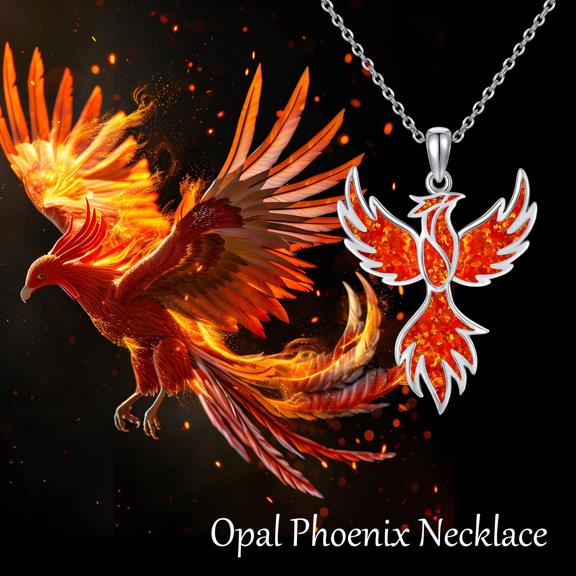URONE Collar con colgante de fénix de plata de ley 925, collar de ópalo de fénix, joyería de fénix, regalo de pájaro para mujer, Plata esterlina, No es una piedra preciosa