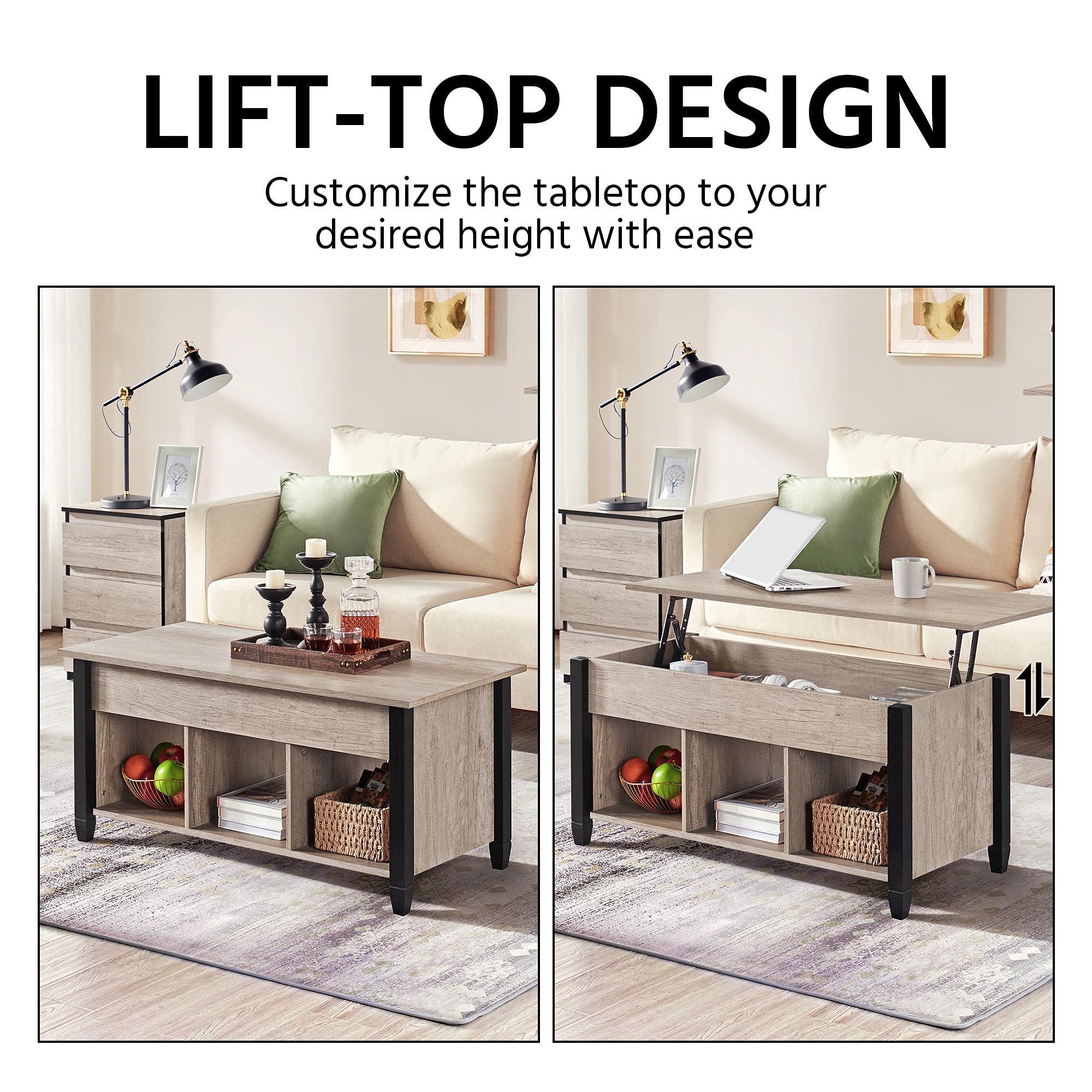 Yaheetech Lift Top Coffee Table with Hidden Compartment & Shelf, Lift ...
