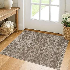 KILOCOCO Small Rug 2'x3' Entryway Rug Printed Moroccan Indoor Door Mat Machine Washable Non Slip Soft Throw Rugs for Bedroom Kitchen Entrance Geometric Boho Rugs, Green Brown