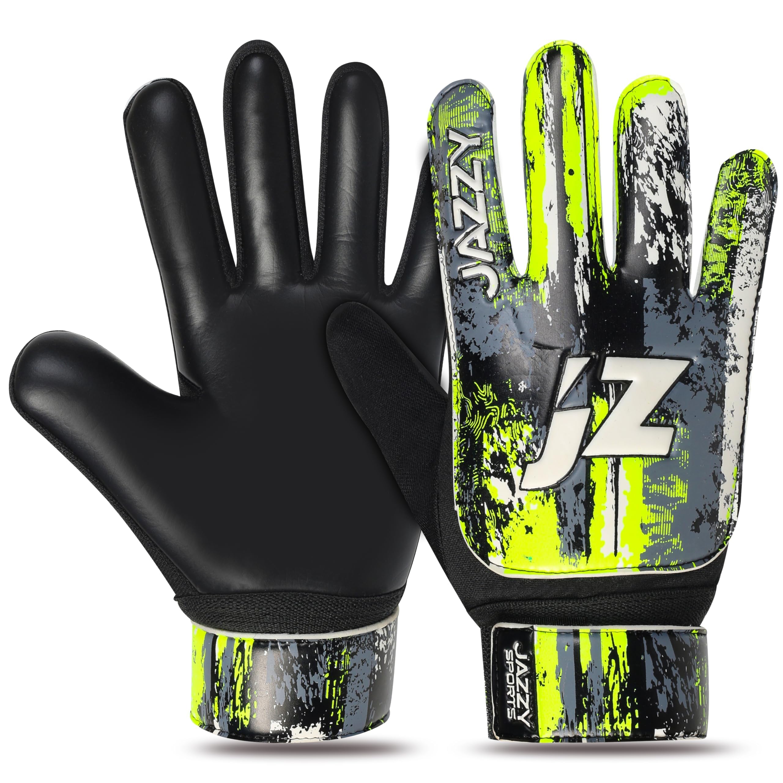 Jazzy Sports Soccer Goalie Gloves for Kids, Youth Goalkeeper Gloves Anti Slip 4mm Latex Palm with Strong Grip Double Wrist Protection (Black 1, Size 8 Suitable for Size M-L Adult)