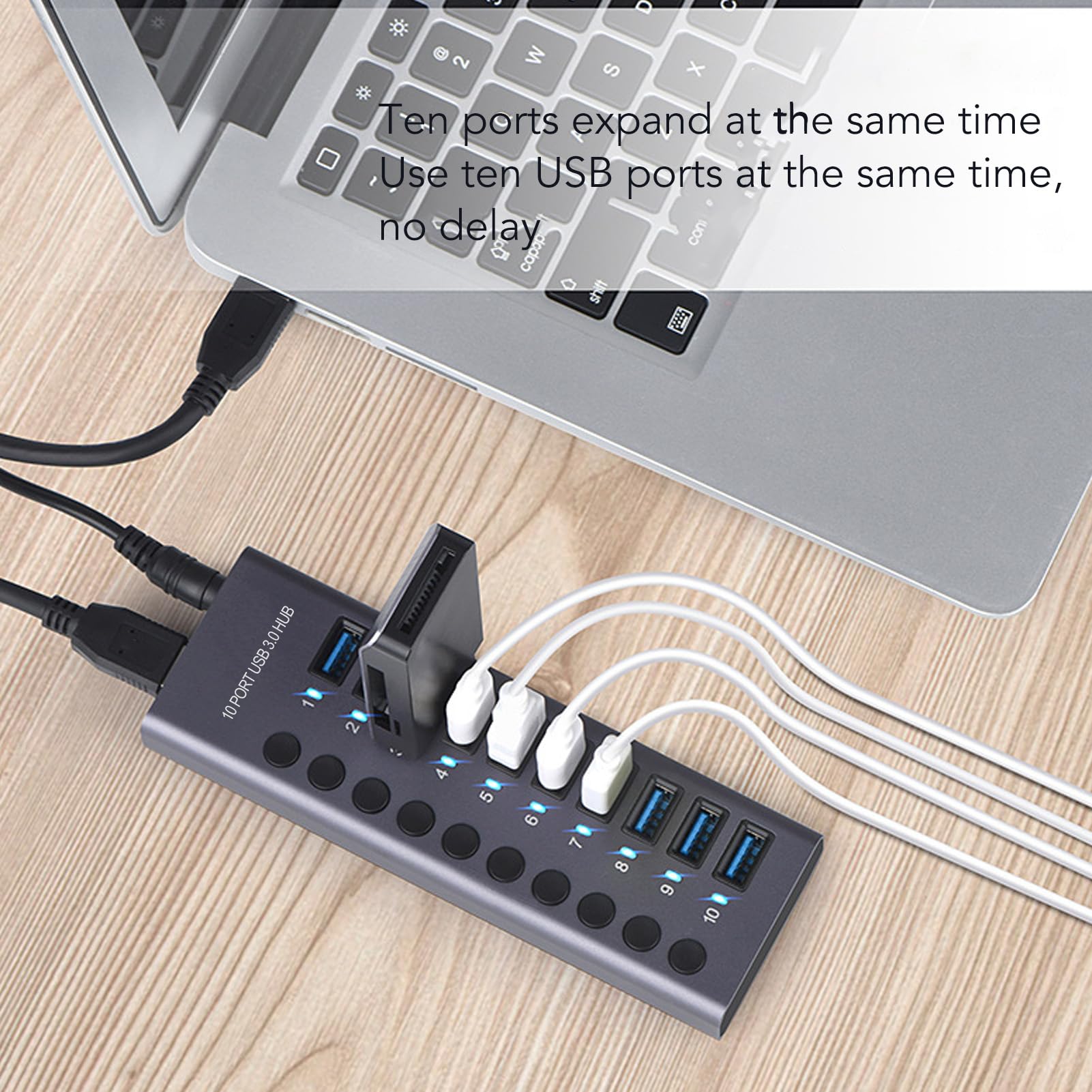 LICAEVEY Hub Dati USB 3.0, Splitter USB a 10 Porte (Spina europea) | Interruttori individuali, alimentatore da 60 W per console di gioco per PC desktop portatile