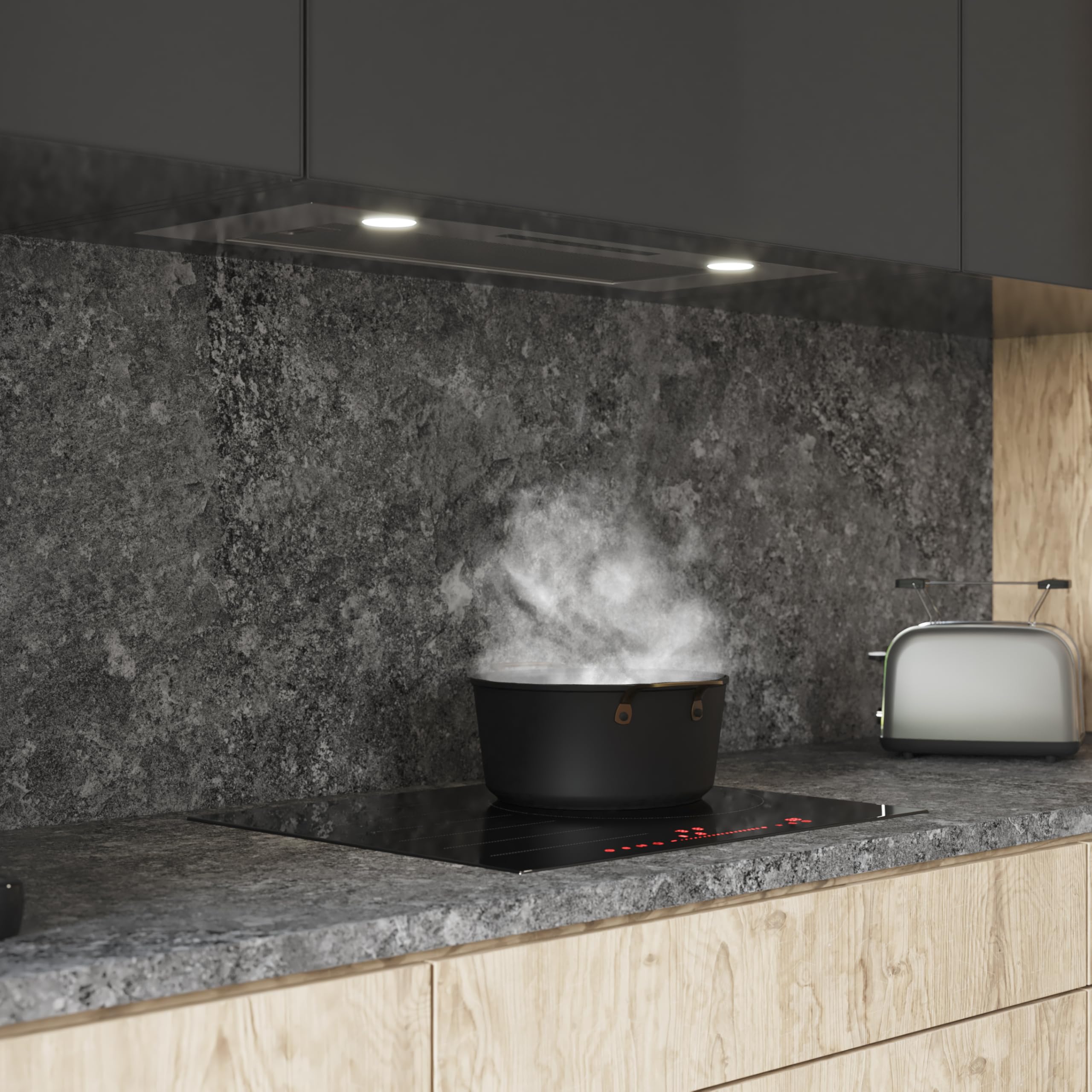 Cecotec Hotte Aspirante 75cm Bolero Flux IT 755500 Inox A++. Moteur 70W, 3 Niveaux de Puissance, Faible consommation, Finition inox, Puissance 550m³/h, Tactile, Booster, Lumière et Filtre à charbon
