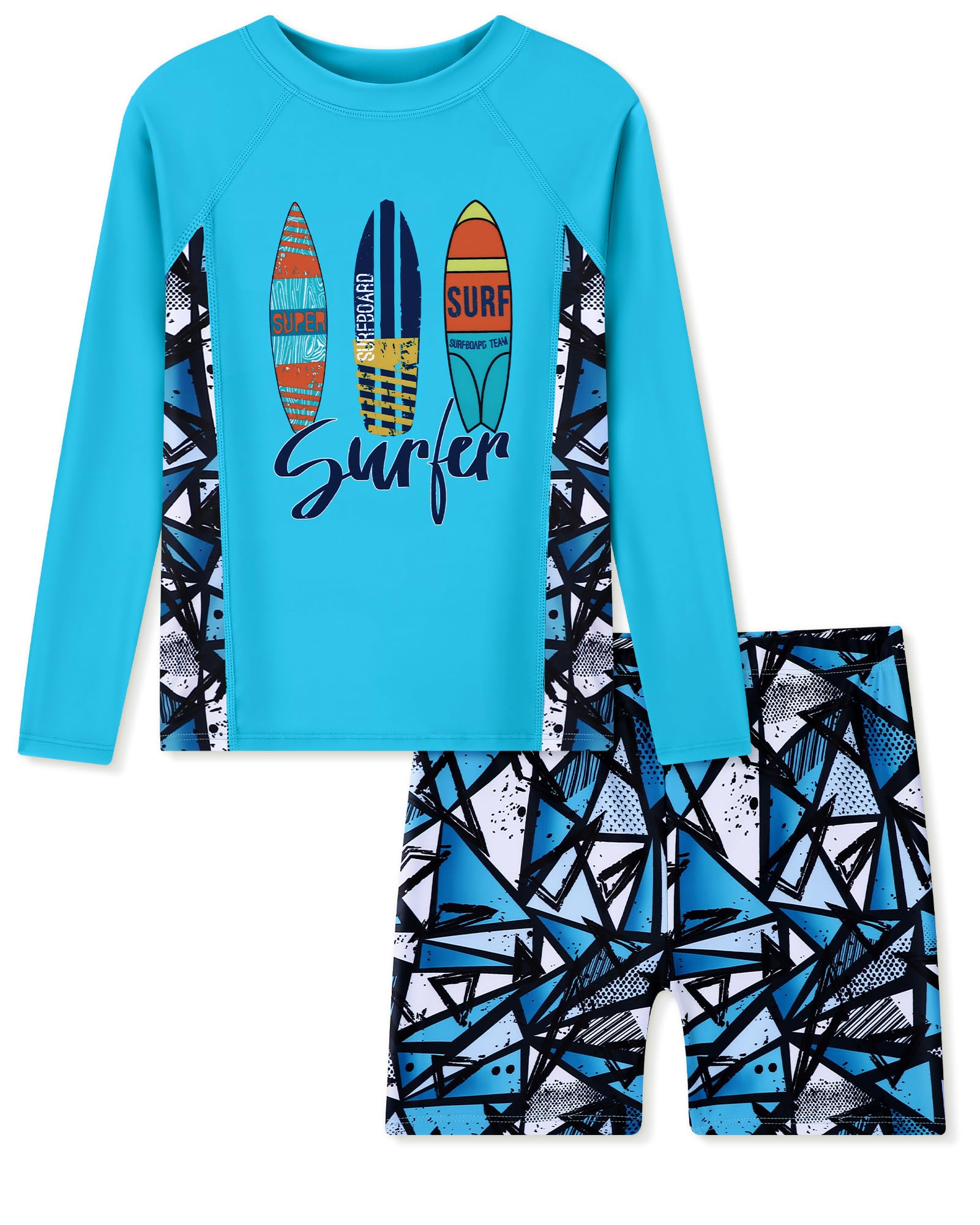 ZOEREA Jungen Badeanzug 2-Teilig Schwimmshirt Langarm UV Badeshirt Kinder Boardshorts Badeset Schnelltrocknende Badeanzug Set 4-12 Jahre