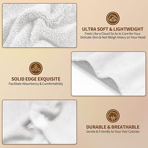 Miniatura 2 de NEXCOVER Toalla de microfibra para el cabello, paquete de 2 unidades (color blanco) turbantes de pelo de 9.8 pulgadas x 25.5 pulgadas, ultra