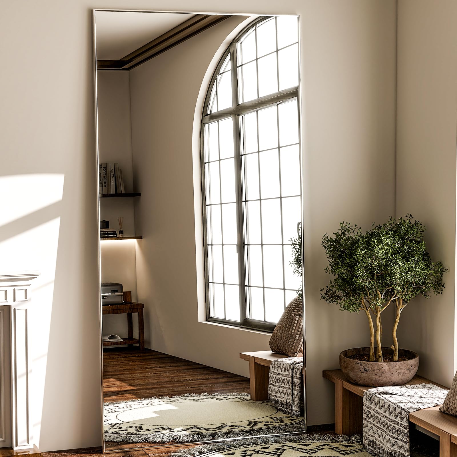 GLSLAND 71"x31" Full Length Mirror Extra Large Hanging or Leaning Rectangle Mirror Aluminum Alloy Thin Frame Bedroom Floor Dressing,Silver