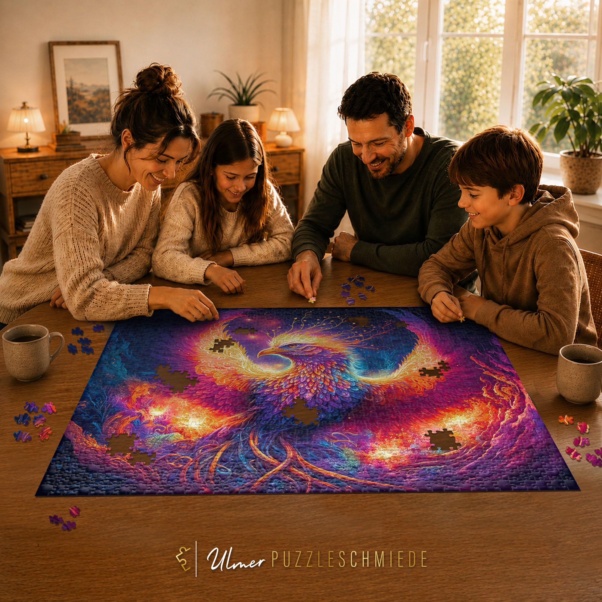 Ulmer Puzzleschmiede Puzzle de 2000 pièces « Phoenix » : l'oiseau mythique comme motif de puzzle efficace de la collection Farben & Fantasy