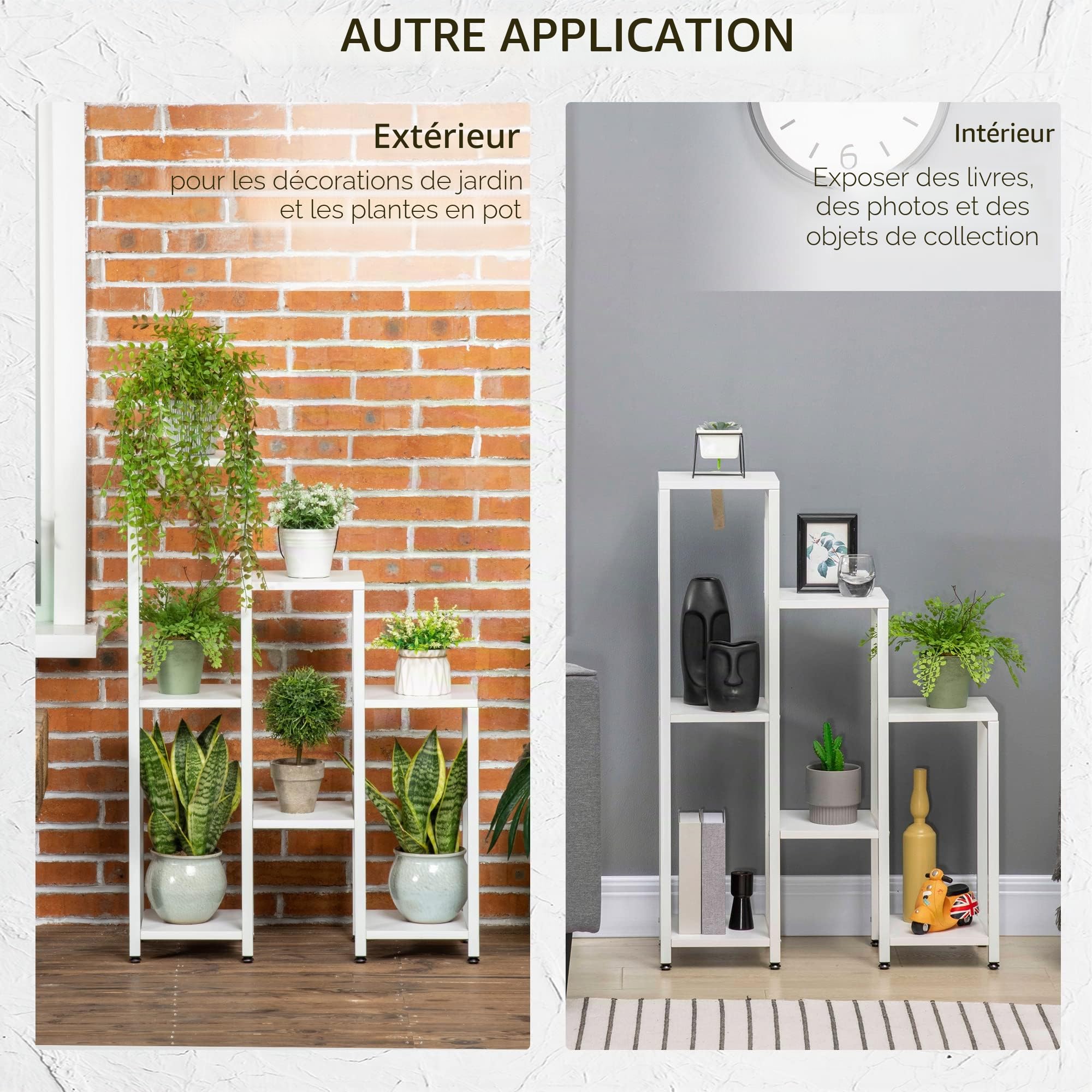 Outsunny Support pour plantes avec 7 étagères - Étagère à fleurs - Étagère de jardin pour salon, coin, balcon - Charge maximale : 2 kg (chaque niveau) - Blanc - 65 x 23 x 94,5 cm