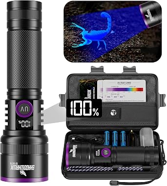 365nm UV Flashlight with Filter Lens - 30w Powerful Black Light Flashlight Rechargeable Ultraviolet Blacklight for Pet Urine Detection/Resin Curing/Rocks/Scorpion/Blood Tracking etc., with LCD Display
