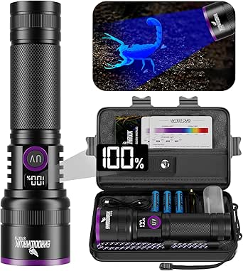 365nm UV Flashlight with Filter Lens - 30w Powerful Black Light Flashlight Rechargeable Ultraviolet Blacklight for Pet Urine Detection/Resin Curing/Rocks/Scorpion/Blood Tracking etc., with LCD Display