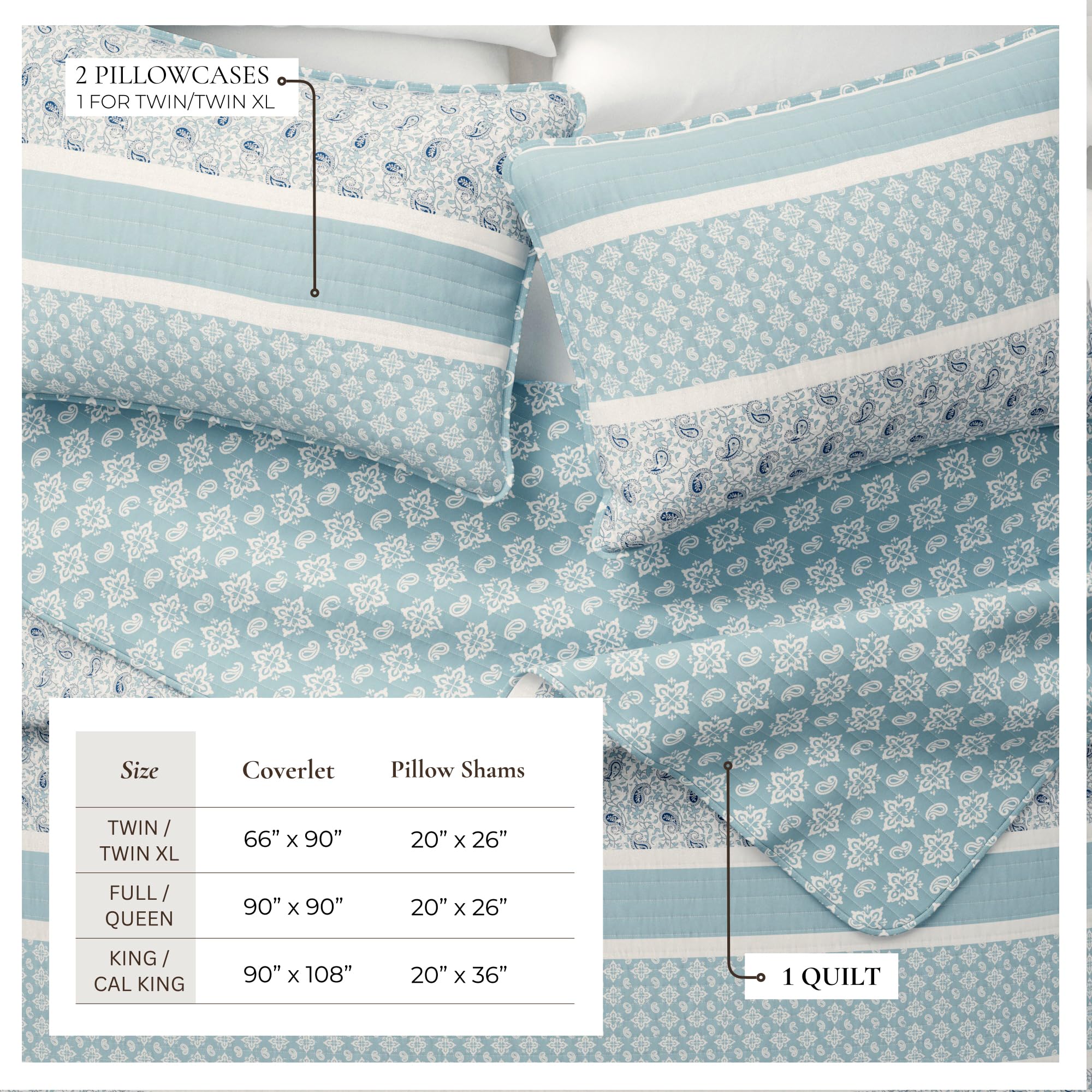 Great Bay Home Juego de Ropa de Cama, edredón Reversible Azul de 3 Piezas con 2 Fundas, Ligero, para Todas Las Estaciones, Acogedor, Moderno, Juegos de Colcha de Cachemira, colección Kadi, Azul,