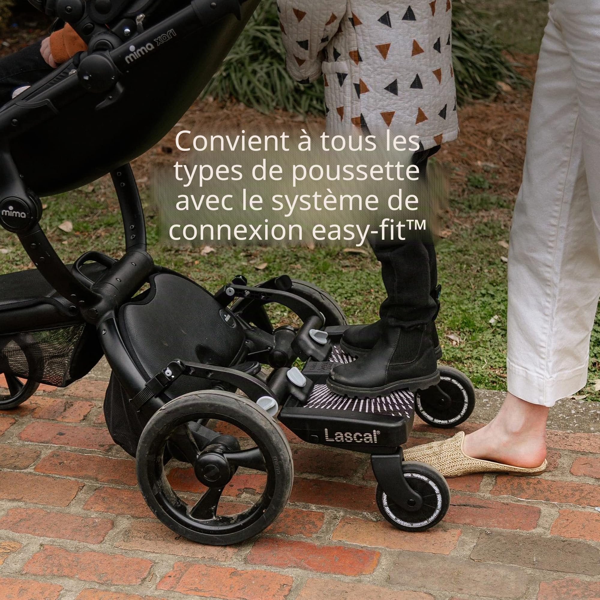 Lascal BuggyBoard Maxi, Planche BuggyBoard avec grande plateforme, Accessoire poussette pour enfants de 2 à 6 ans (22 kg), Compatible avec toutes les poussettes, noir