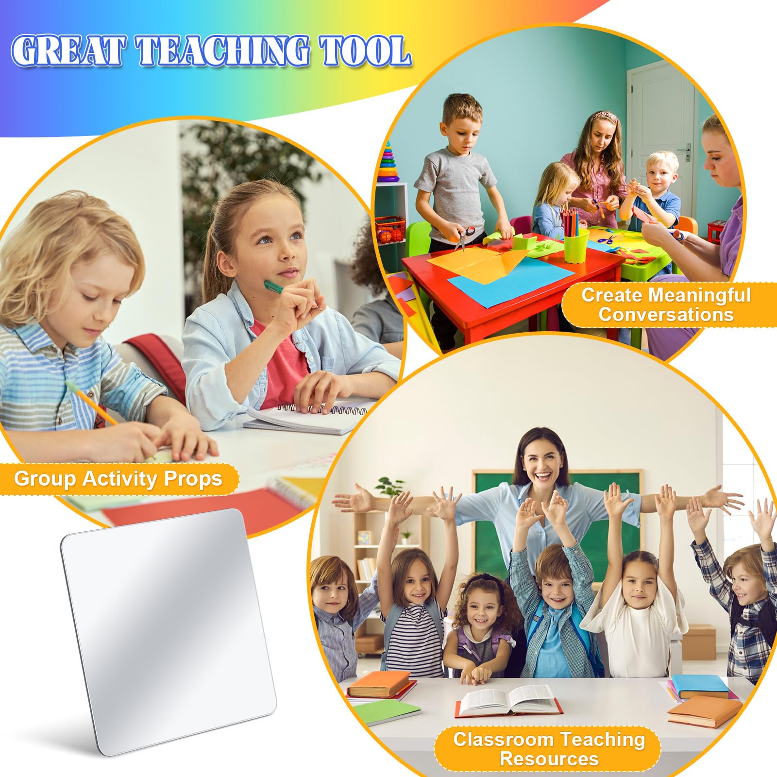 Dandat 10 Pcs Small Mirrors for Kids 6 x 6 Inch Square Shatter Proof Reflector Toddler Glass Plastic Reflector for Classroom DIY Craft Preschool Facial Expression (Classic Colors)