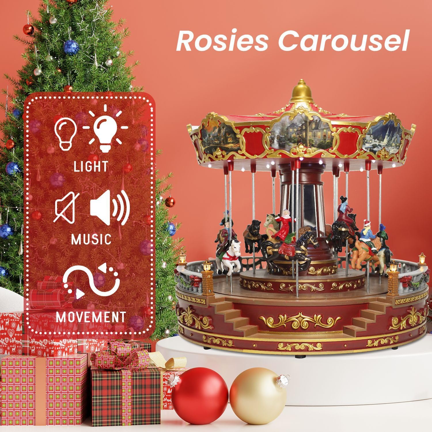 Decoración De Carrusel Navideño, Caja Musical Navideña Giratoria LED, Carrusel Que Gira con Música Se Mueve hacia Arriba, hacia Abajo Y Gira, Agrega Atmósfera Navideña