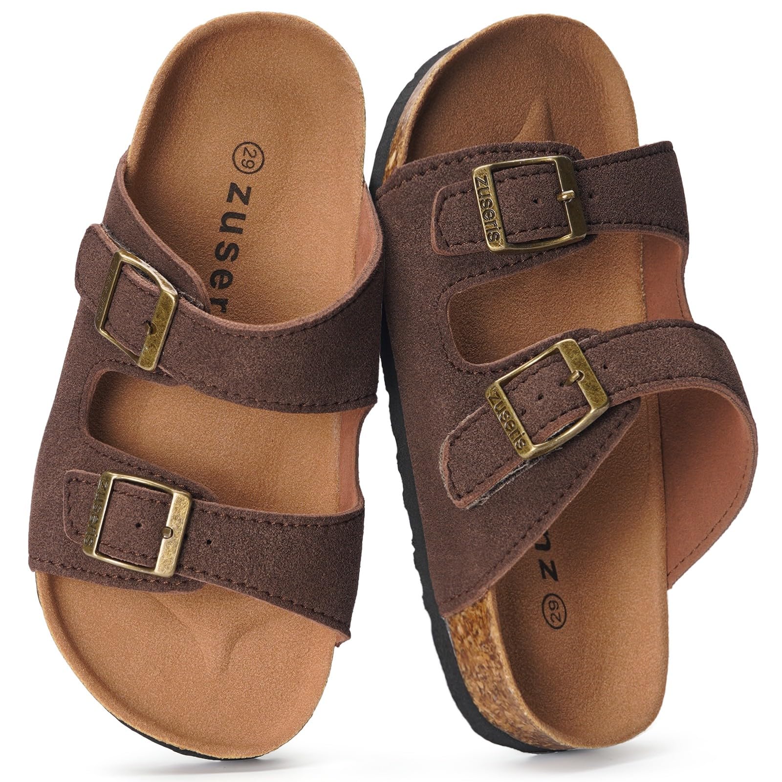 ZUSERIS Kids Toddler Sandals Boys Girls Summer Slides | Soft Cork Footbed, Non-slip,Adjustable Straps,Comfort Suede Leather,Lightweight